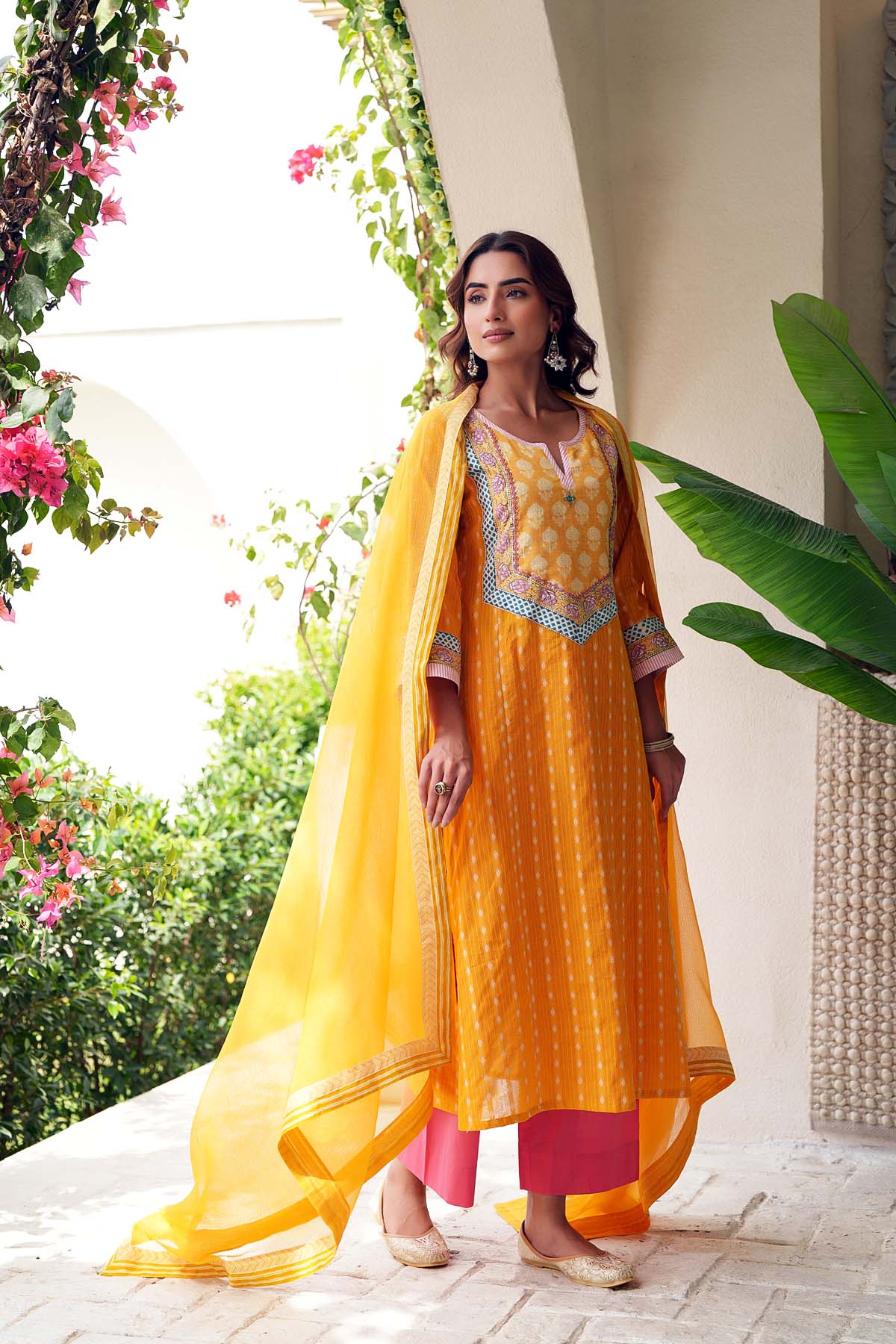 Yellow Kotadoriya Dupatta With fabric Border