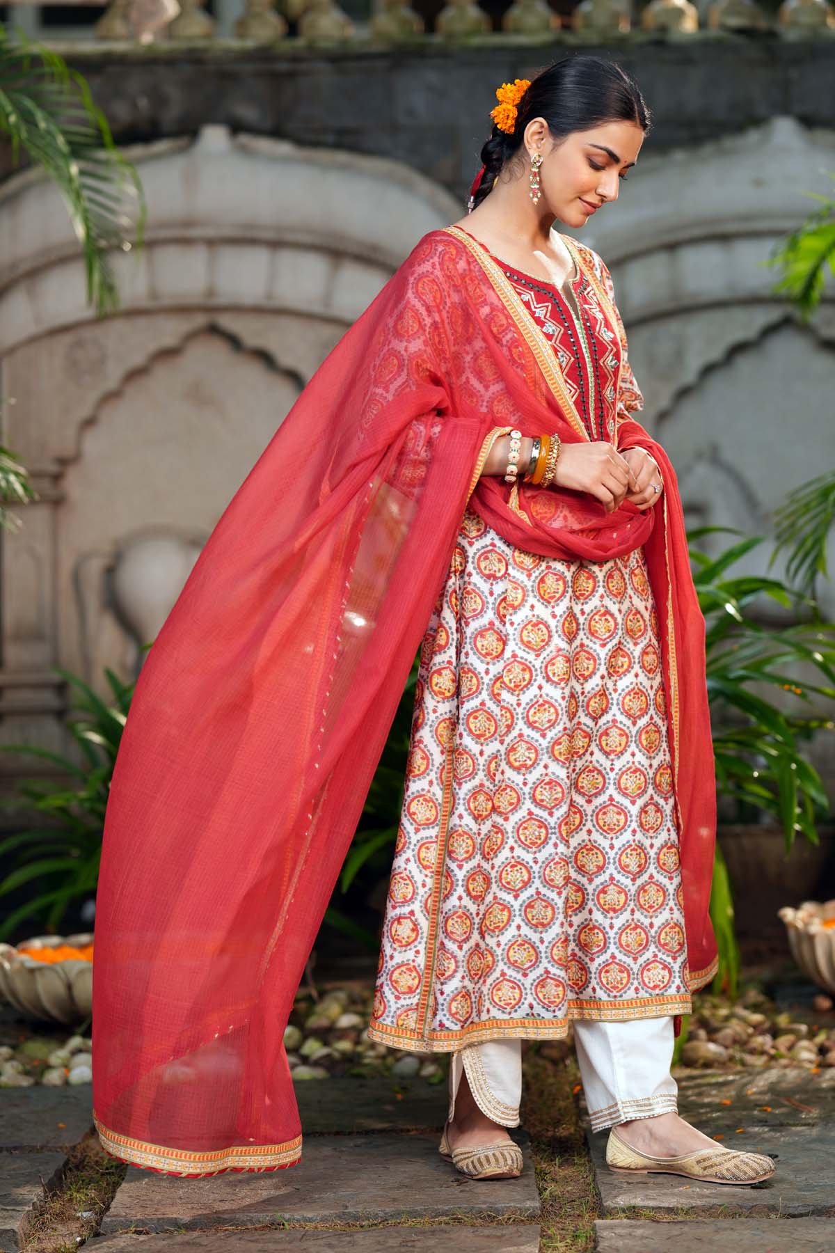Red Kotadoriya Dupatta with Gota Work