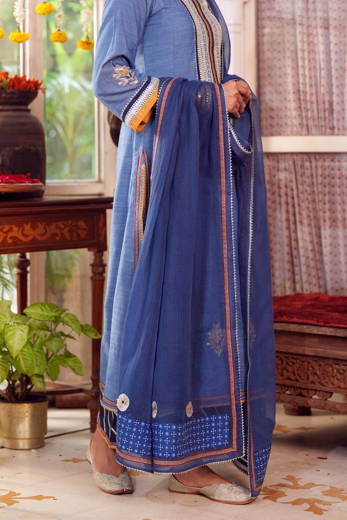 Navy Blue Kotadoriya Dupatta with Gota Work