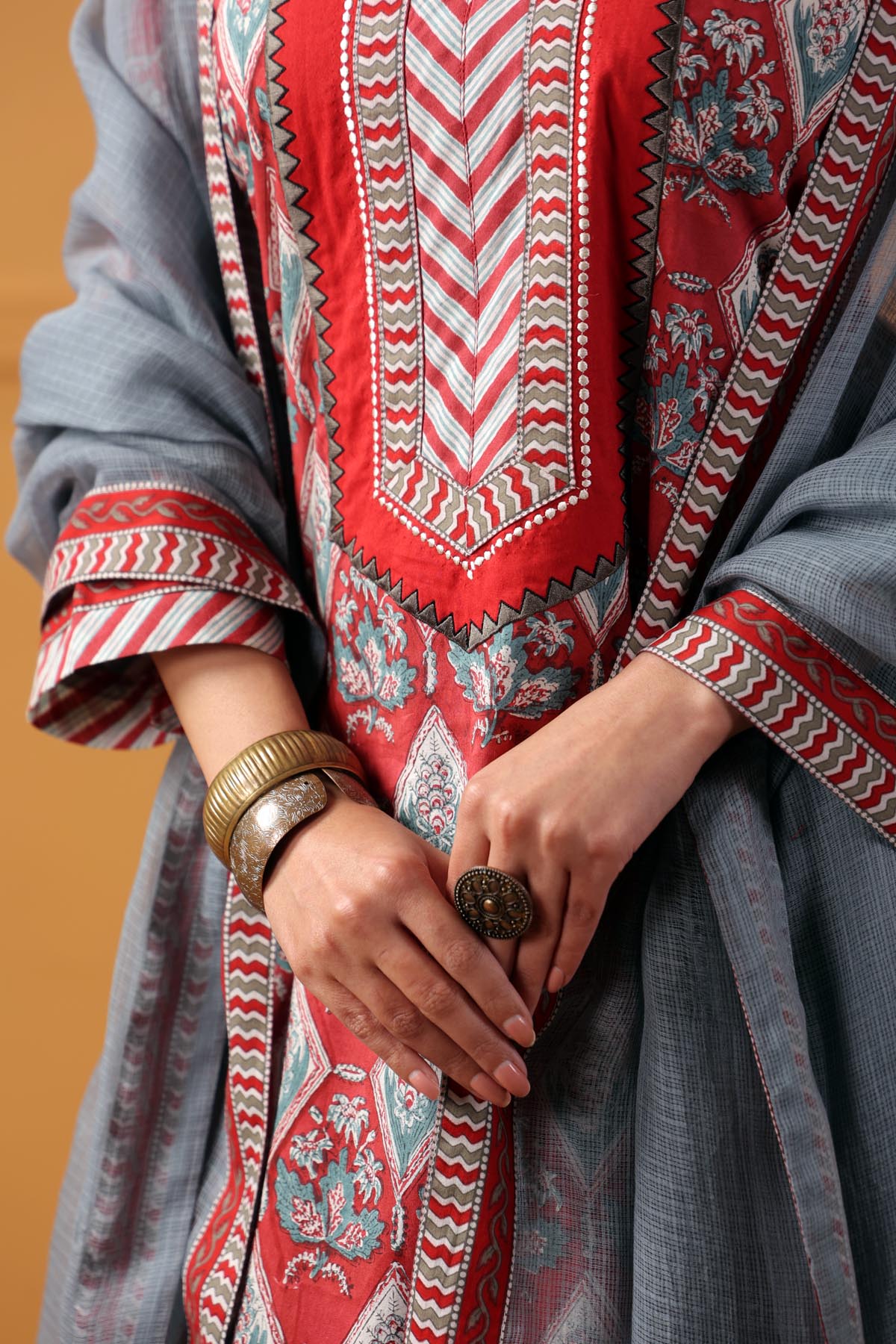 Grey Kotadoria Dupatta With Fabric Border