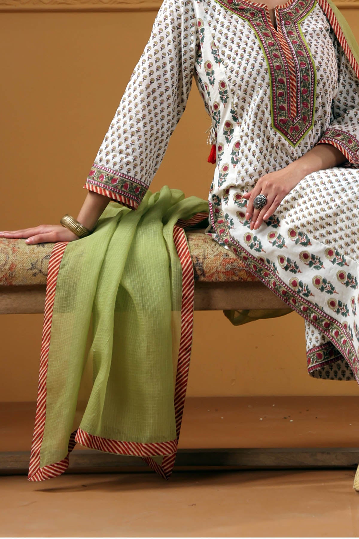 Aqua Green Kotadoria Dupatta With Fabric Borders