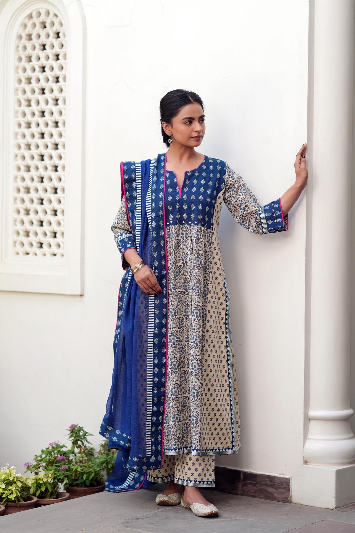 Blue Kota Doria Dupatta with Borders