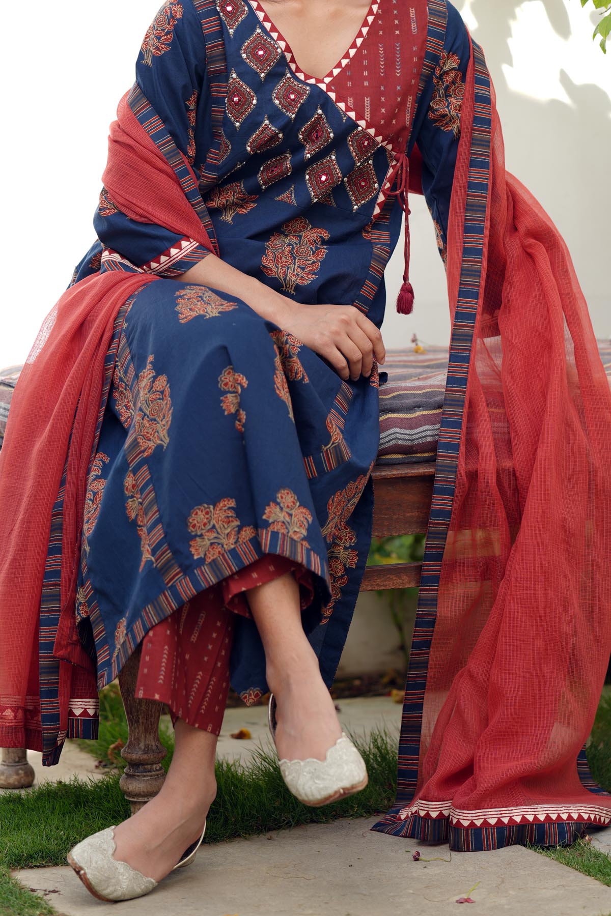 Red Kota Doria Dupatta with Borders