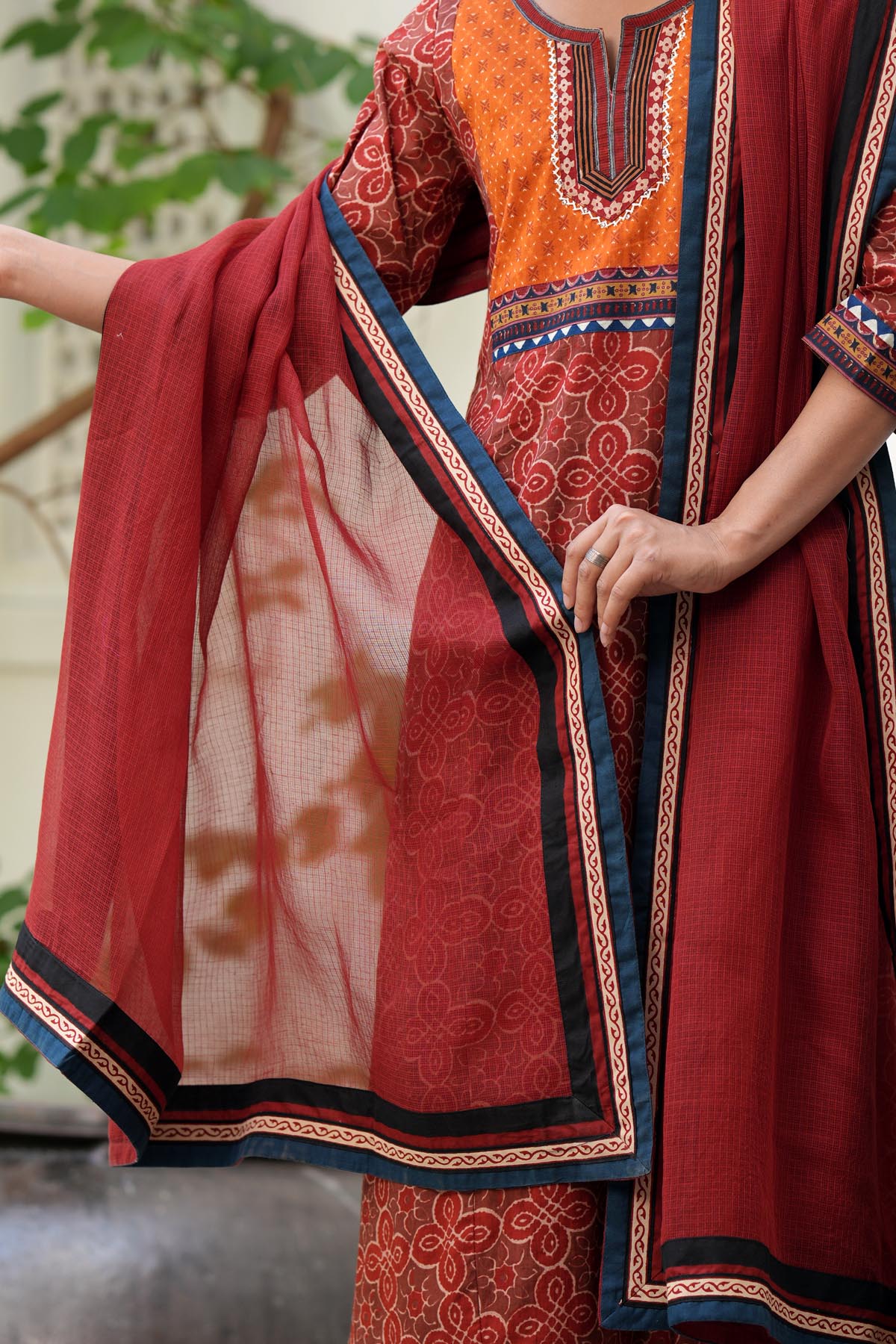 Maroon Kota Doria Dupatta with Borders