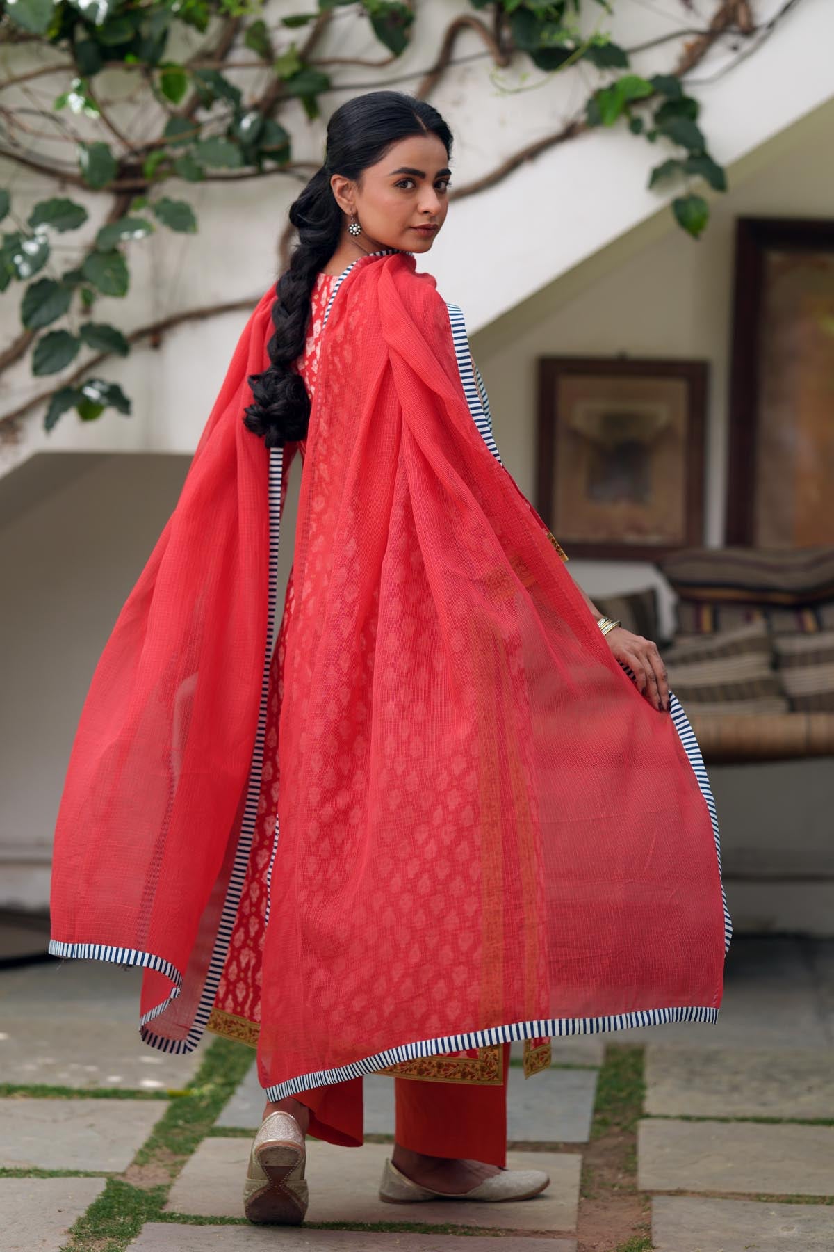 Red Kota Doria Dupatta Border
