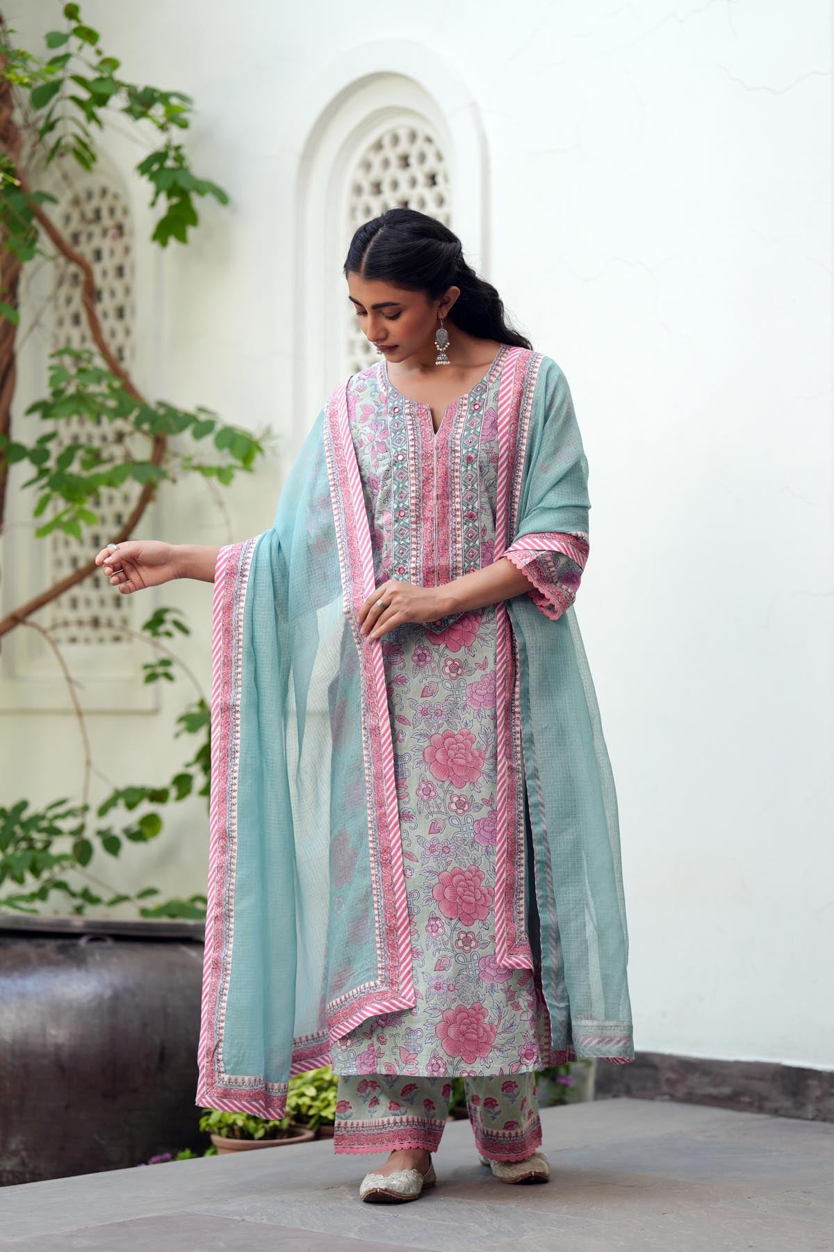 Aqua Blue Kota Doria Dupatta