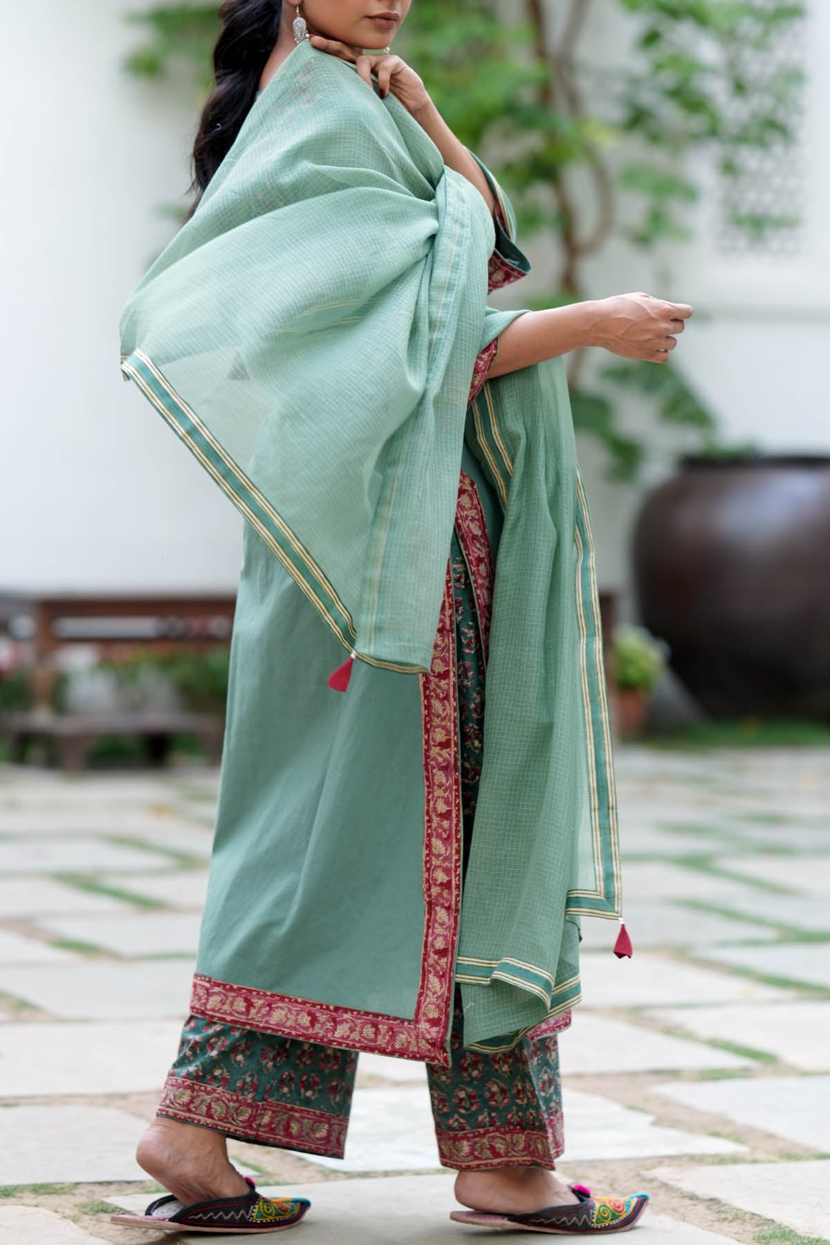 Sage Green Kota Doria Dupatta