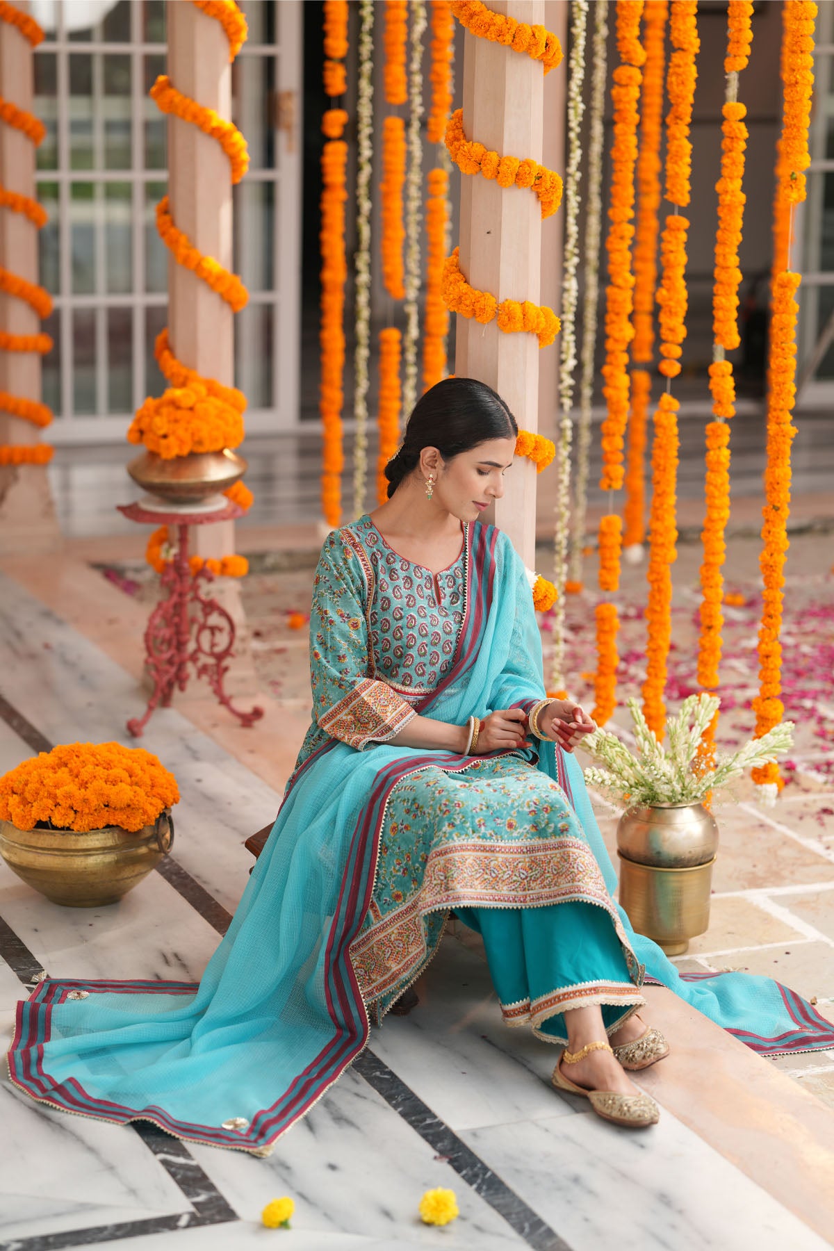 Teal Kota Doria Dupatta