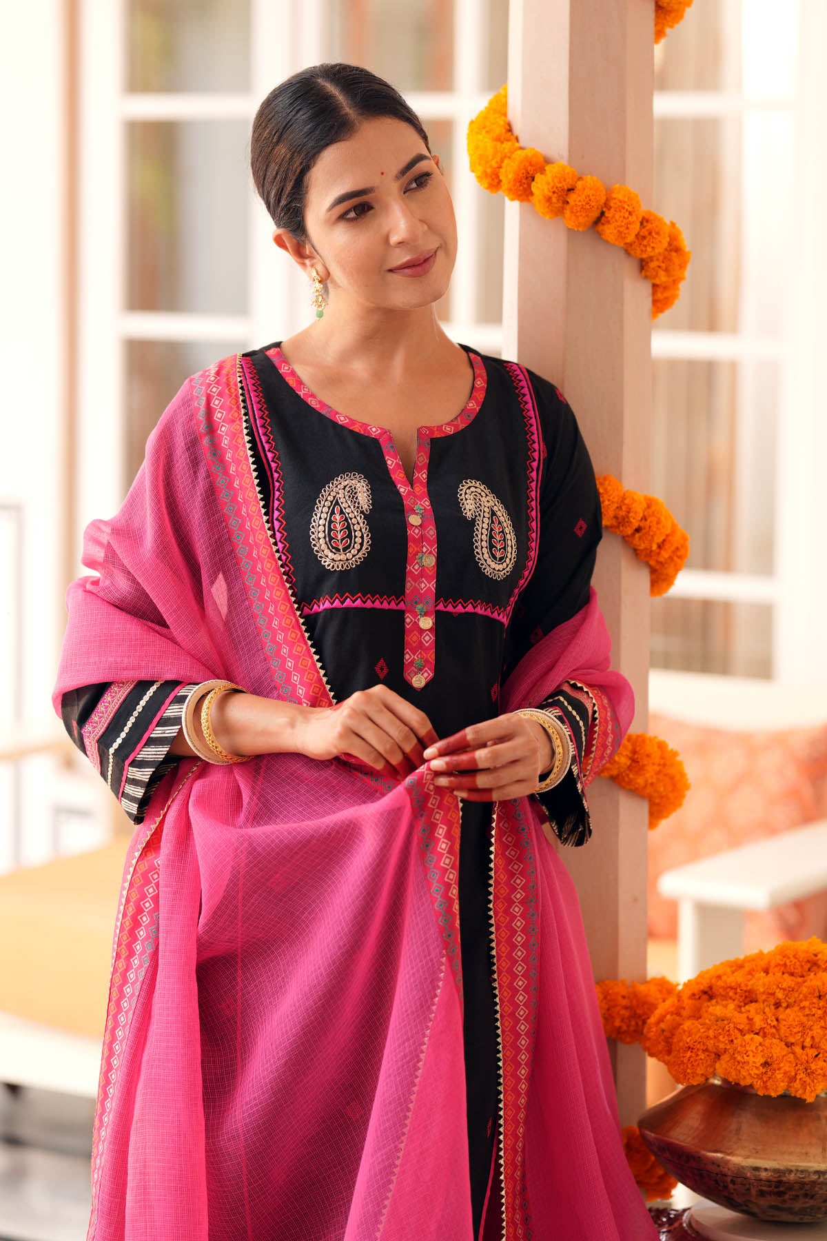 Rani Kota Doria Dupatta with Printed Borders