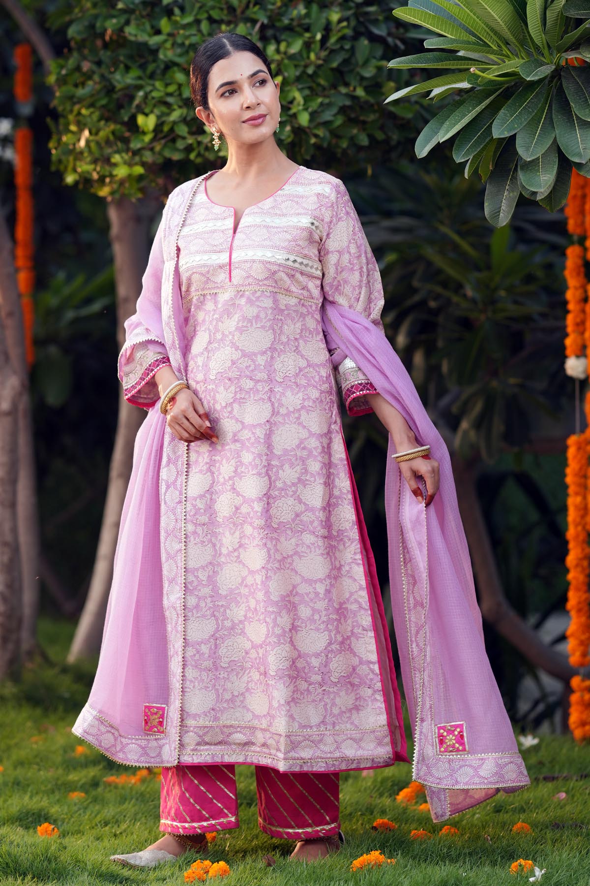 Lilac Kota Doria Dupatta