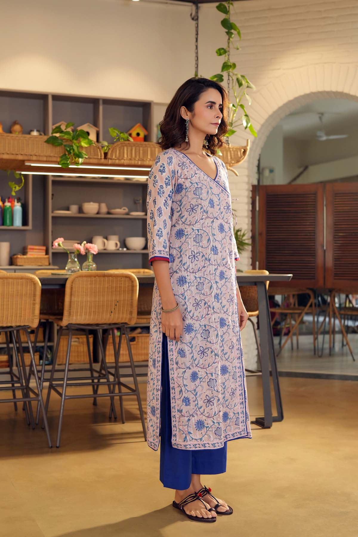 Green - Angrakha Cotton Straight Pochampally Ikat Kurta 11
