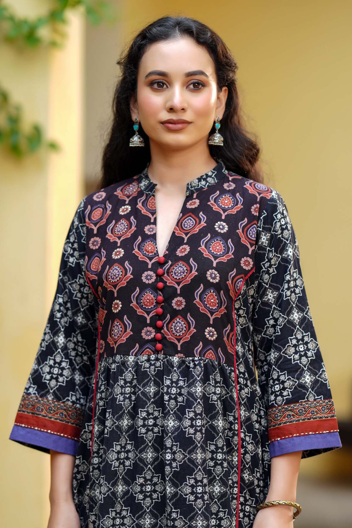 Black - Akola Hand Block Printed Cotton Long Straight Kurta 19