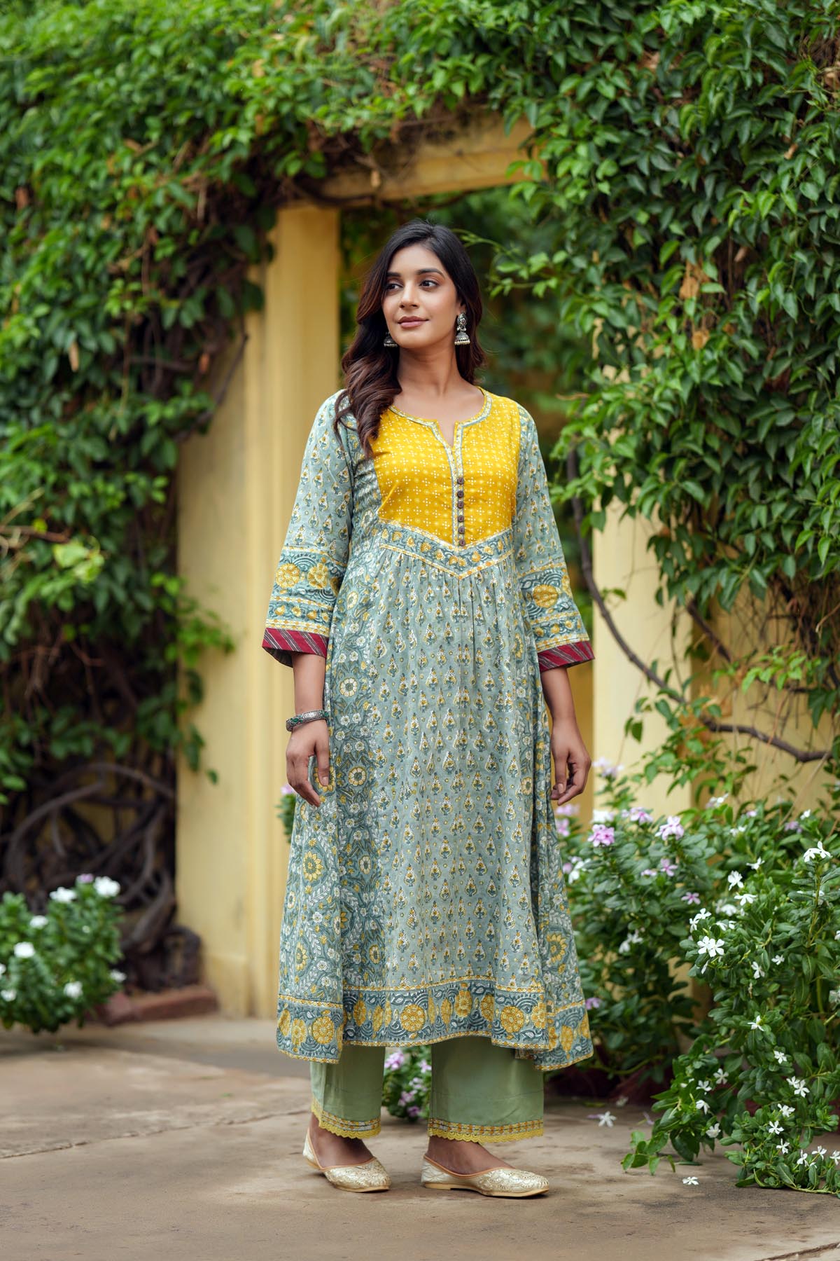 Olive Green Embroidered Organic Cotton Short Kurta