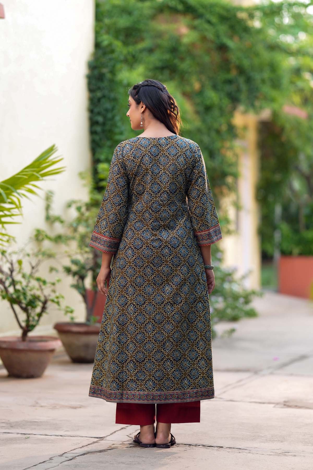 Long Length A-Line Fit Brown Kurta