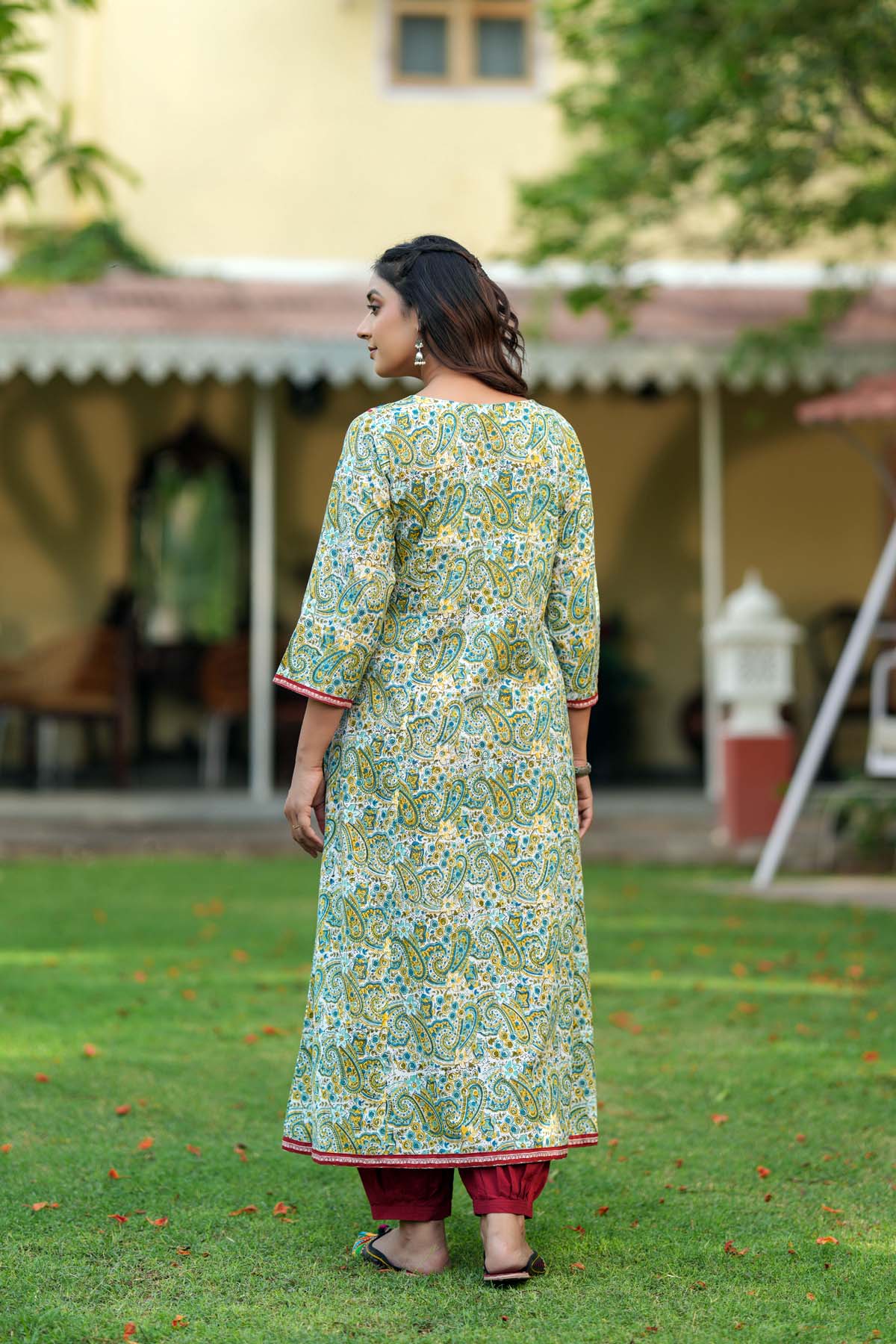 Light Green A-Line Kurta In Handblock Cotton Fabric