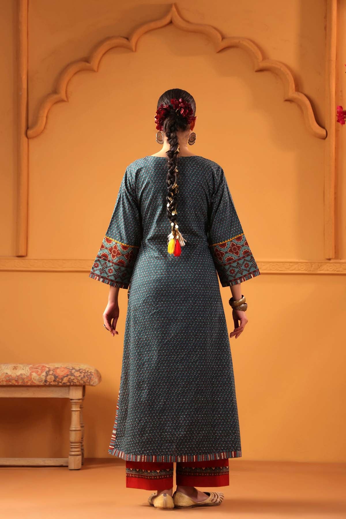 Teal Green Angrakha Style A-Line Kurta