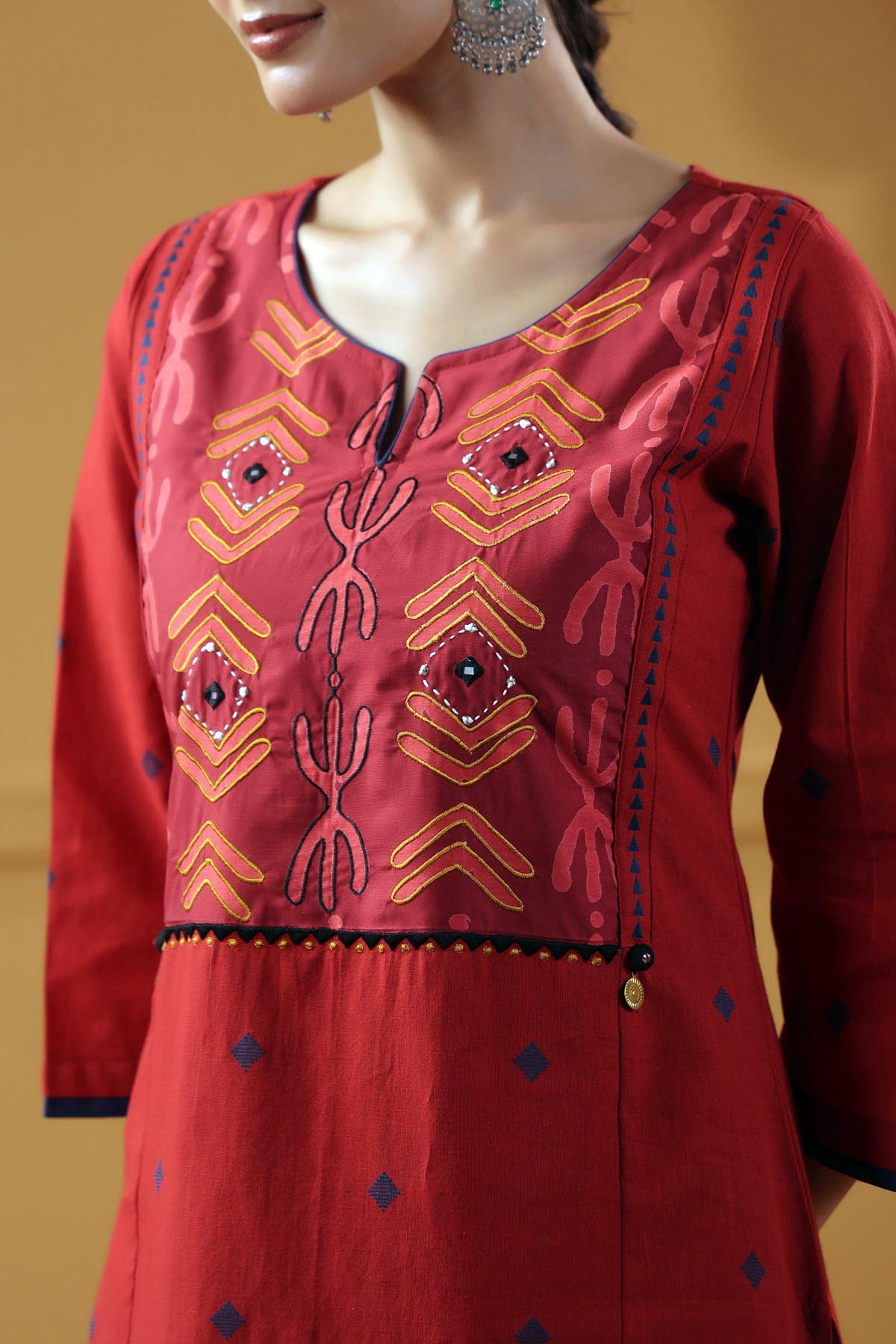 Maroon Handloom Cotton Straight Kurta
