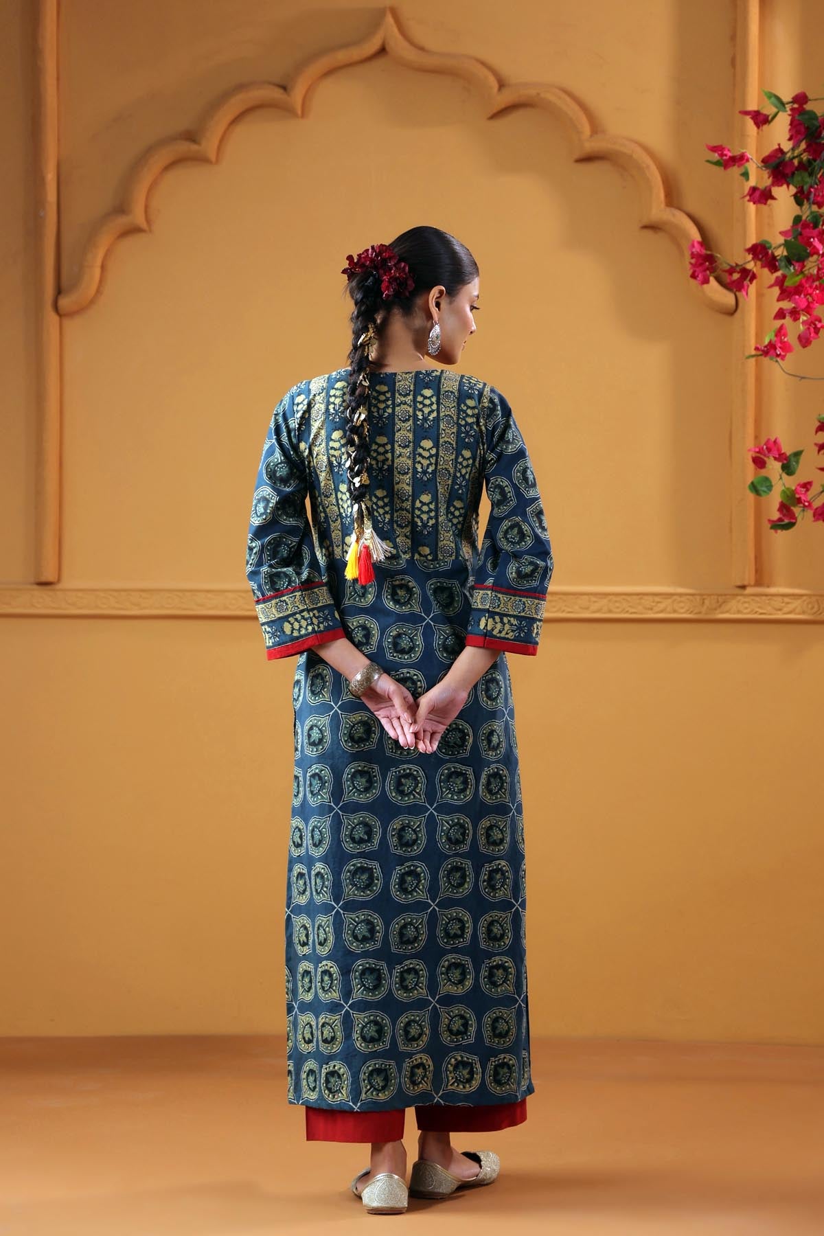 Blue-Green Ajrakh Straight Kurta