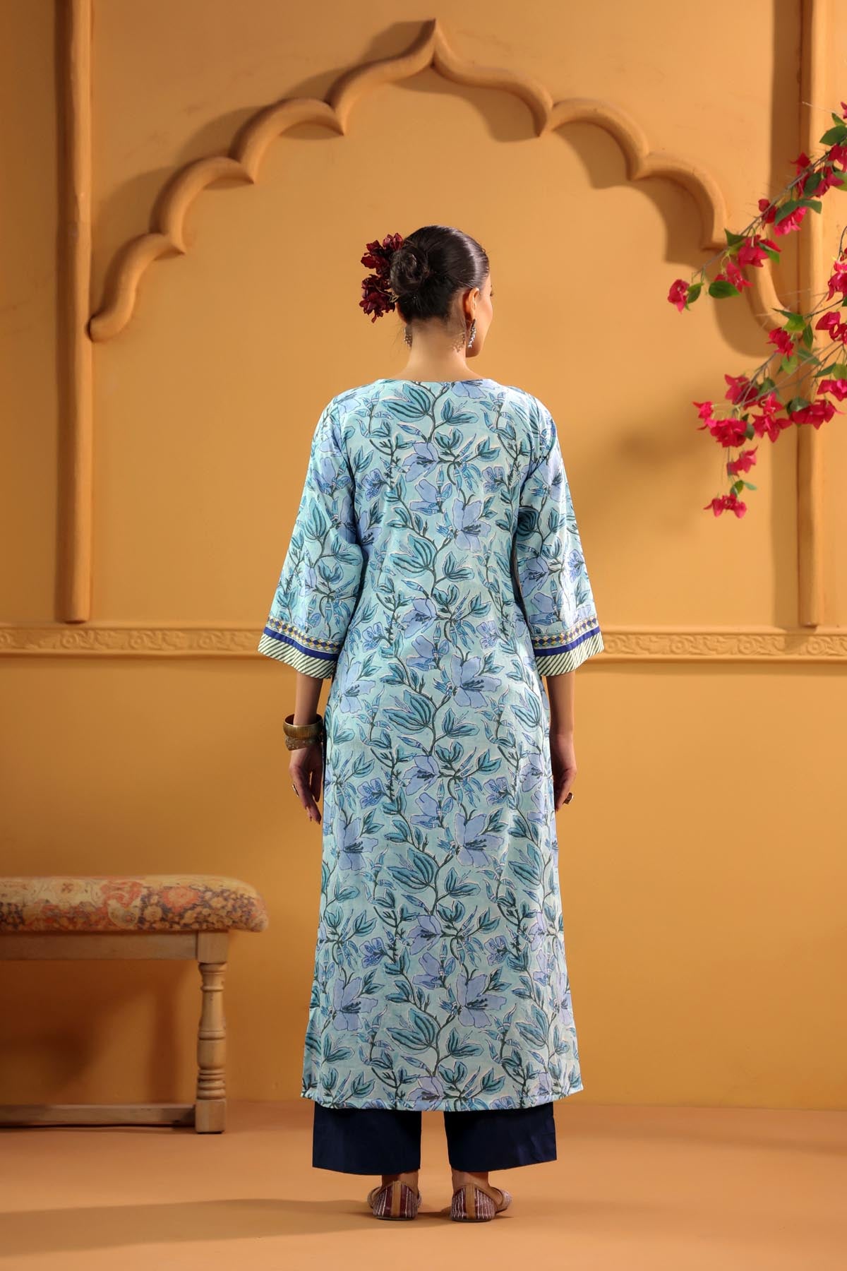 Aqua Blue Handblock Printed Kurta