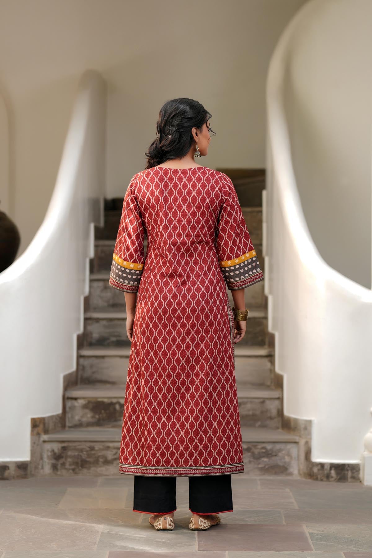 Maroon Straight Fit Cotton Kurta