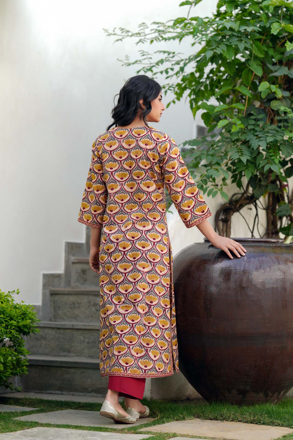 Beige Handblock Cotton Kurta