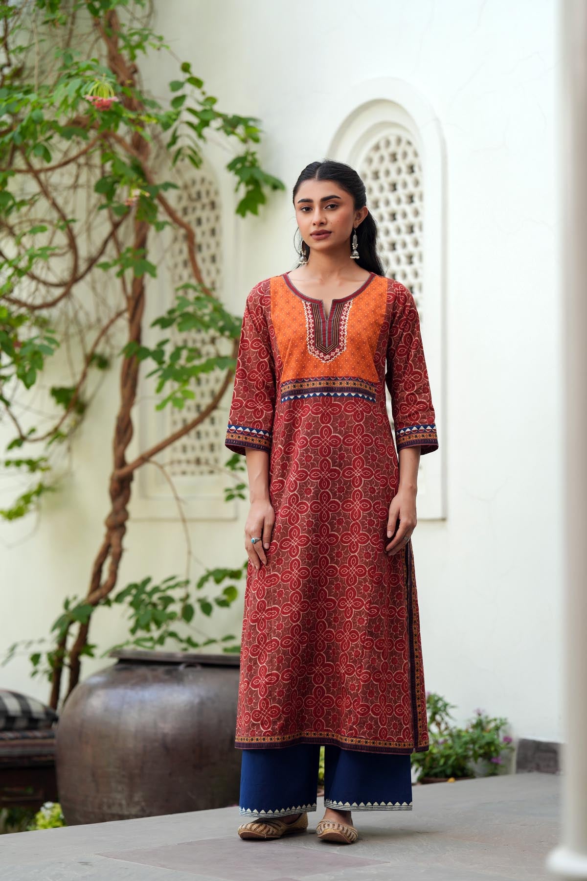 Rust Brown A-line Kurta