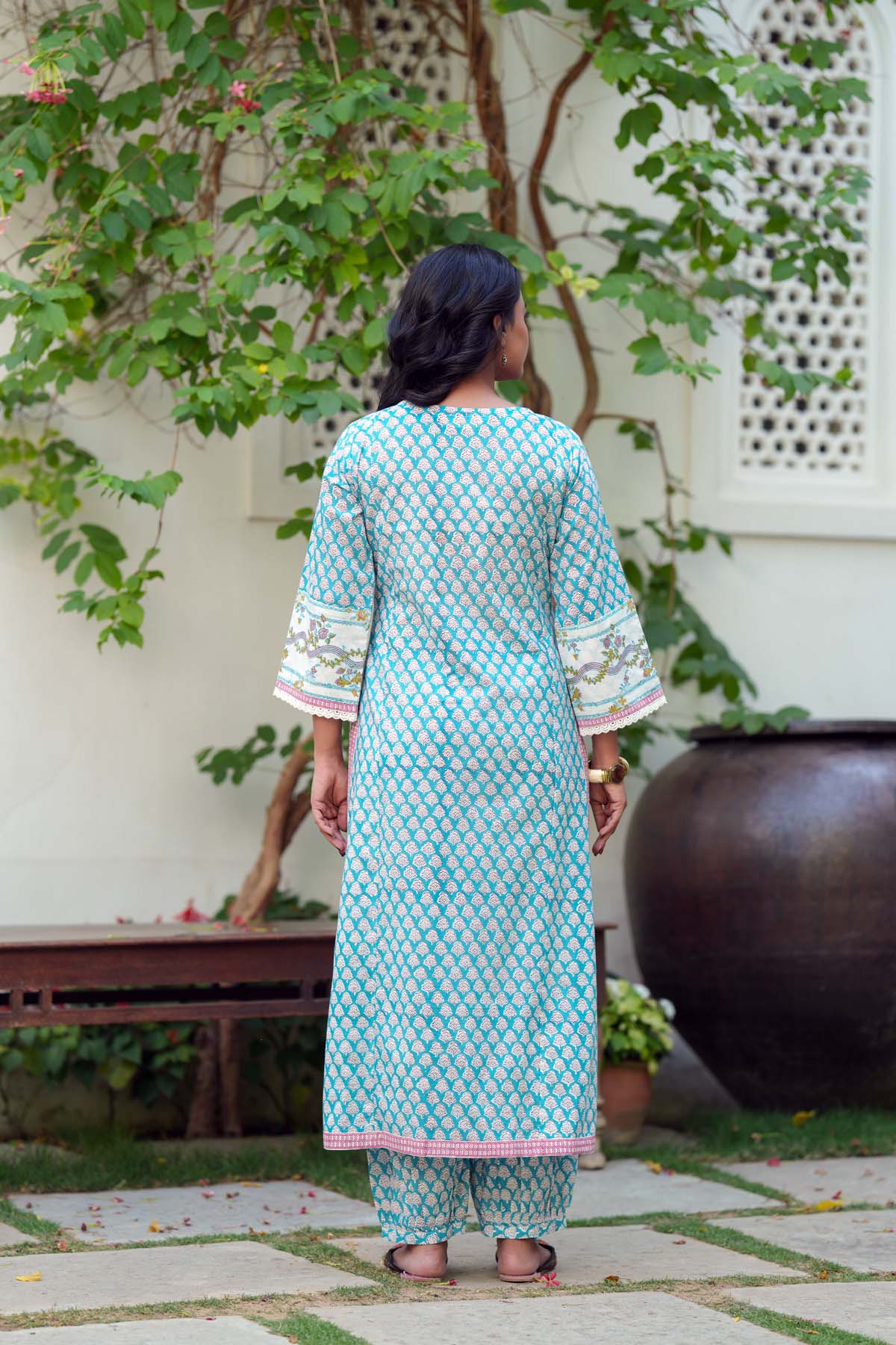 Firozi Handblock Printed Cotton Kurta