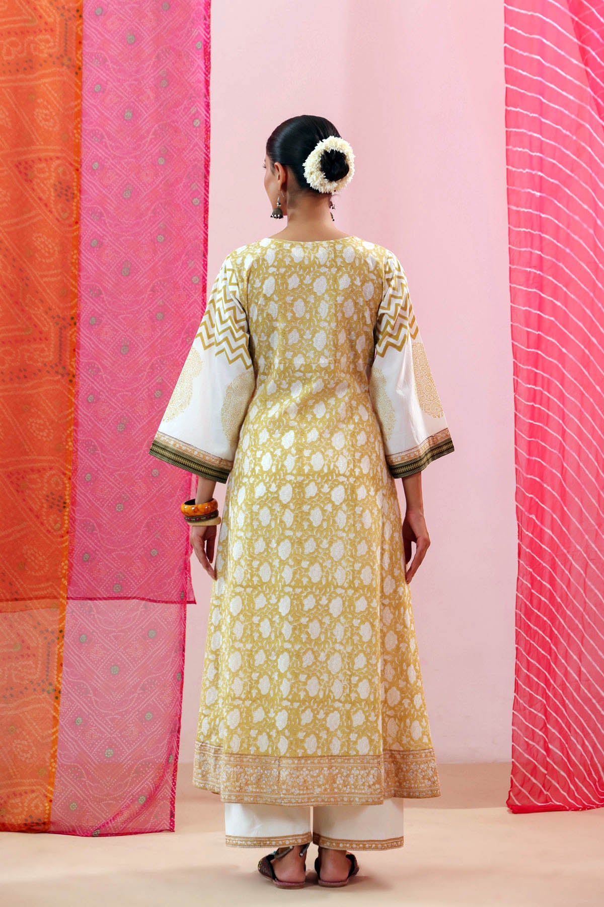 Off-White Handblock Printed Cotton A-line Kurta