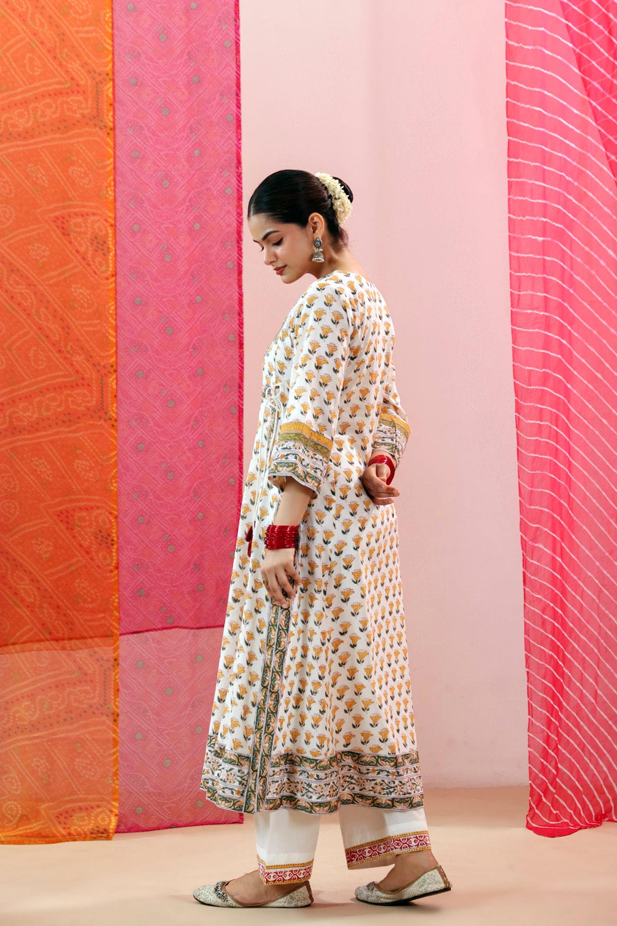 Off White Handblock Cotton Angrakha Kurta