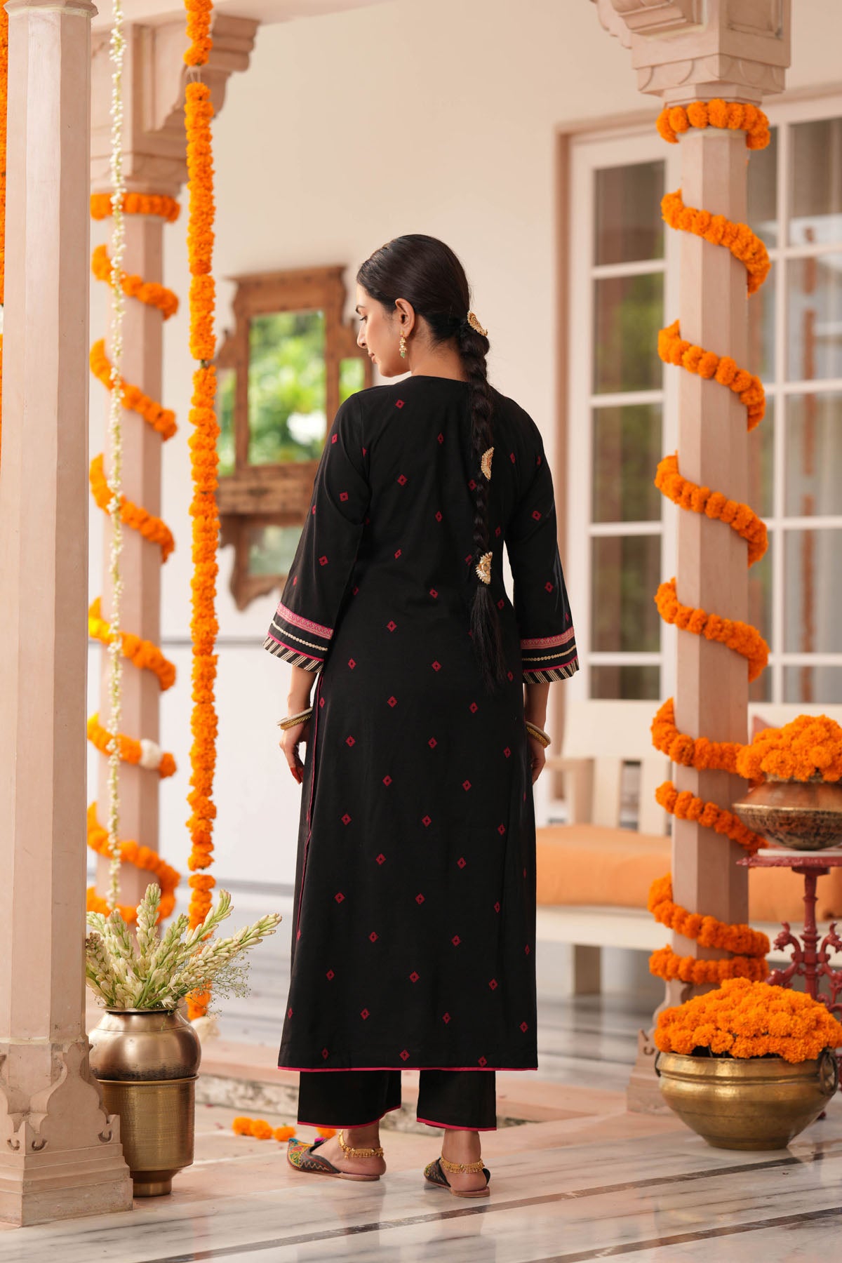 Black Handloom Cotton A-Line Kurta