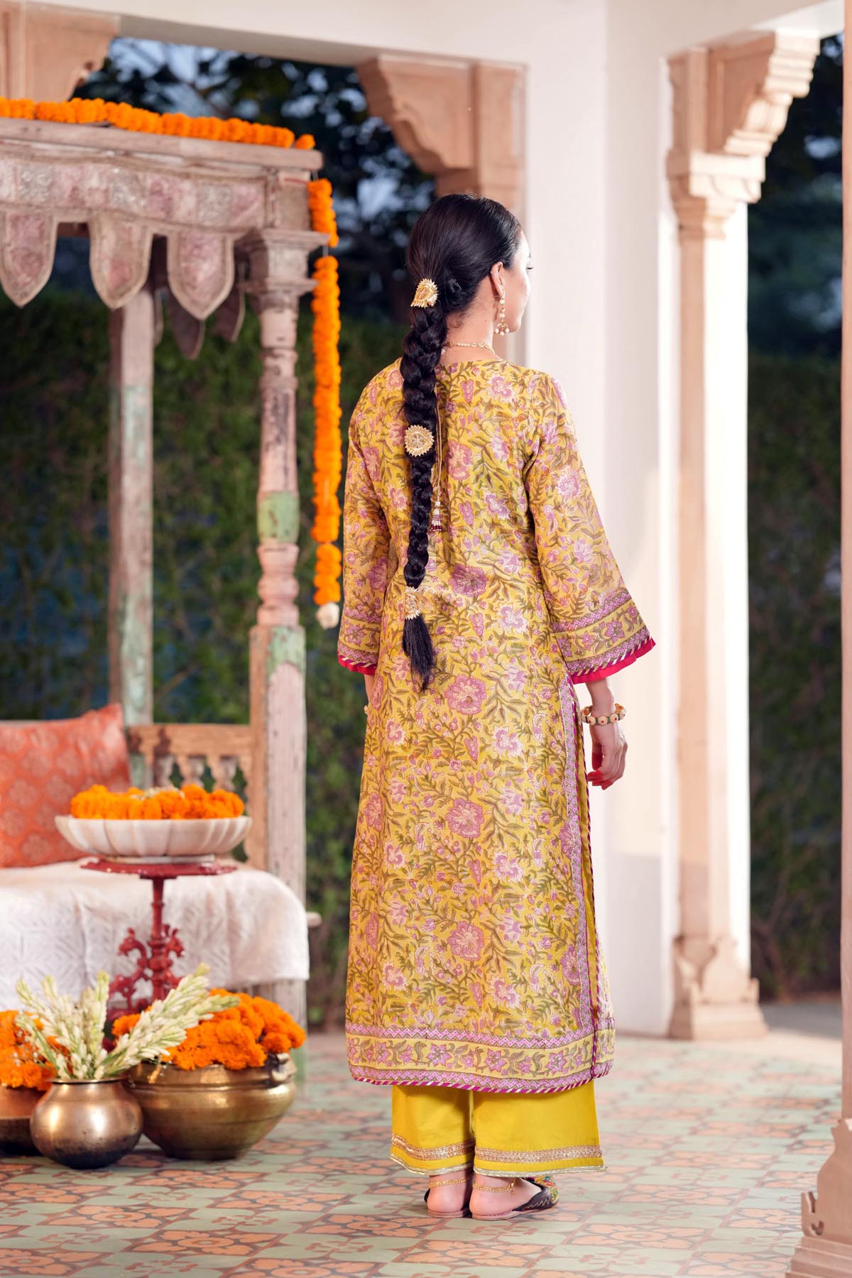 Pistachio Green Handblock Chanderi Straight Fit Kurta