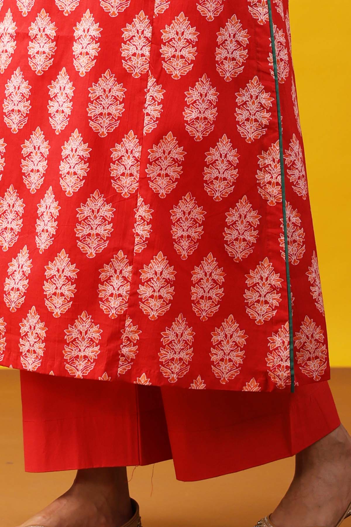 Solid red cotton straight pants main image 0