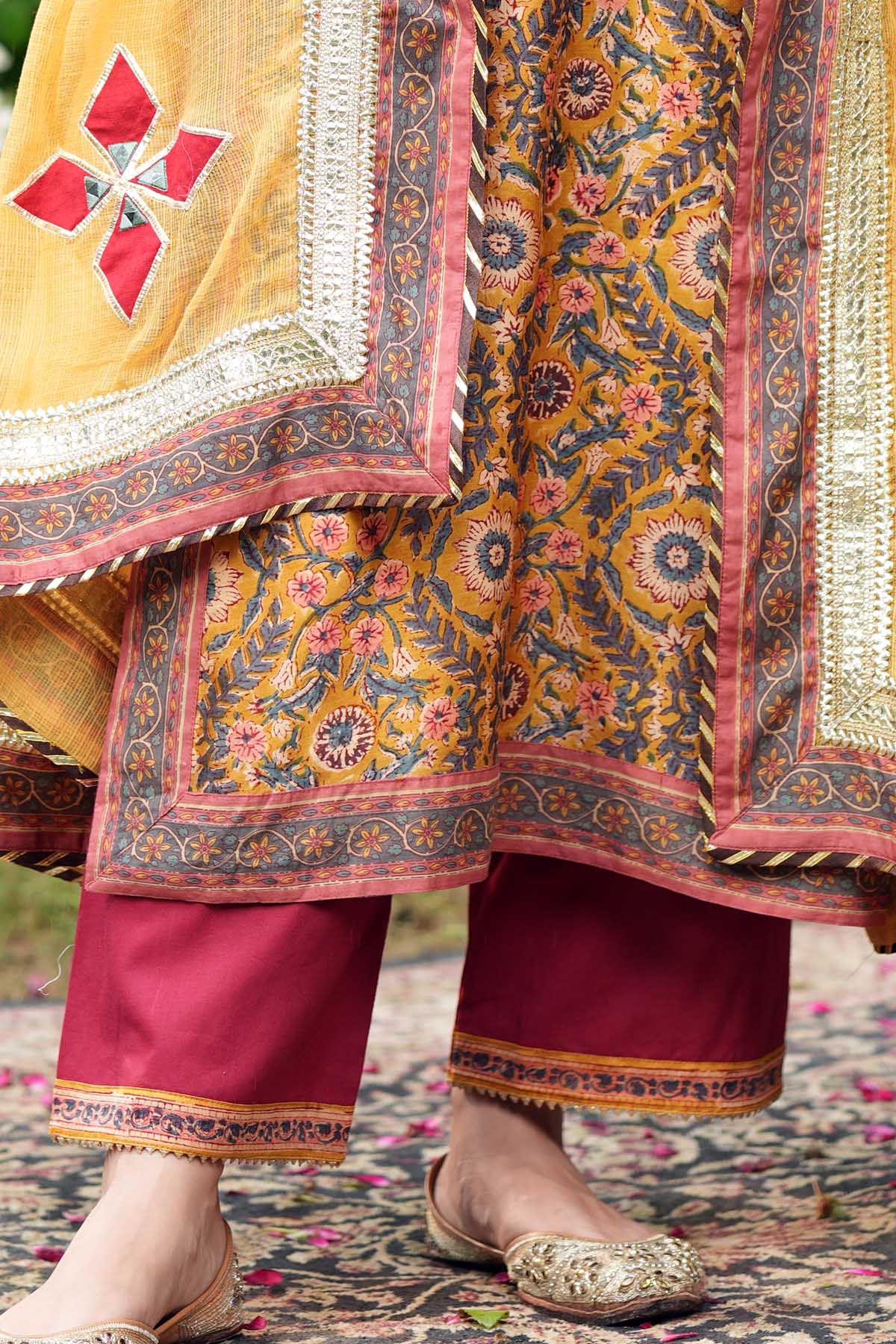 Straight Fit Cotton Pants In Maroon Color With Gota Work