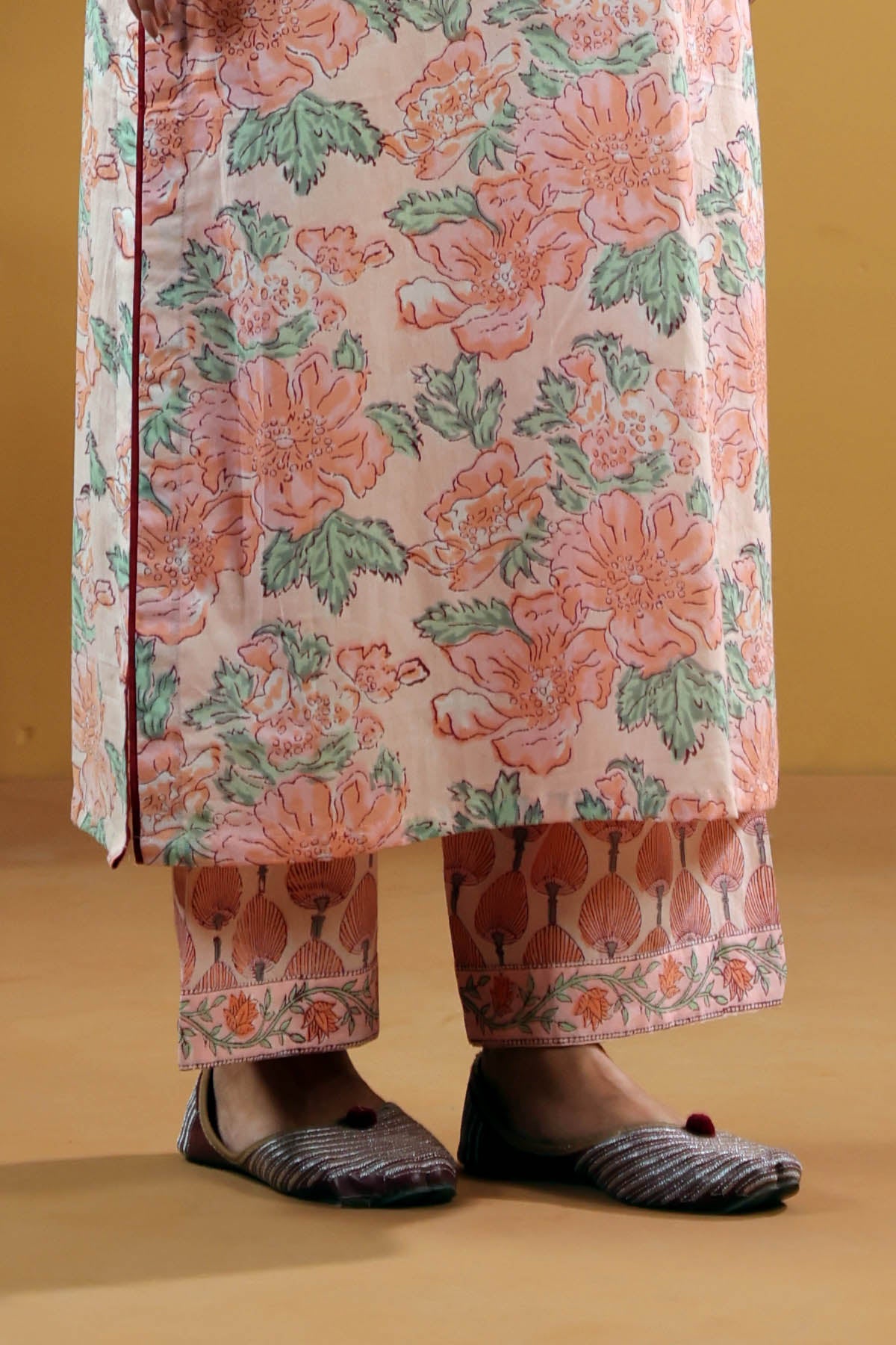 Peach Cotton Hand Block Pants