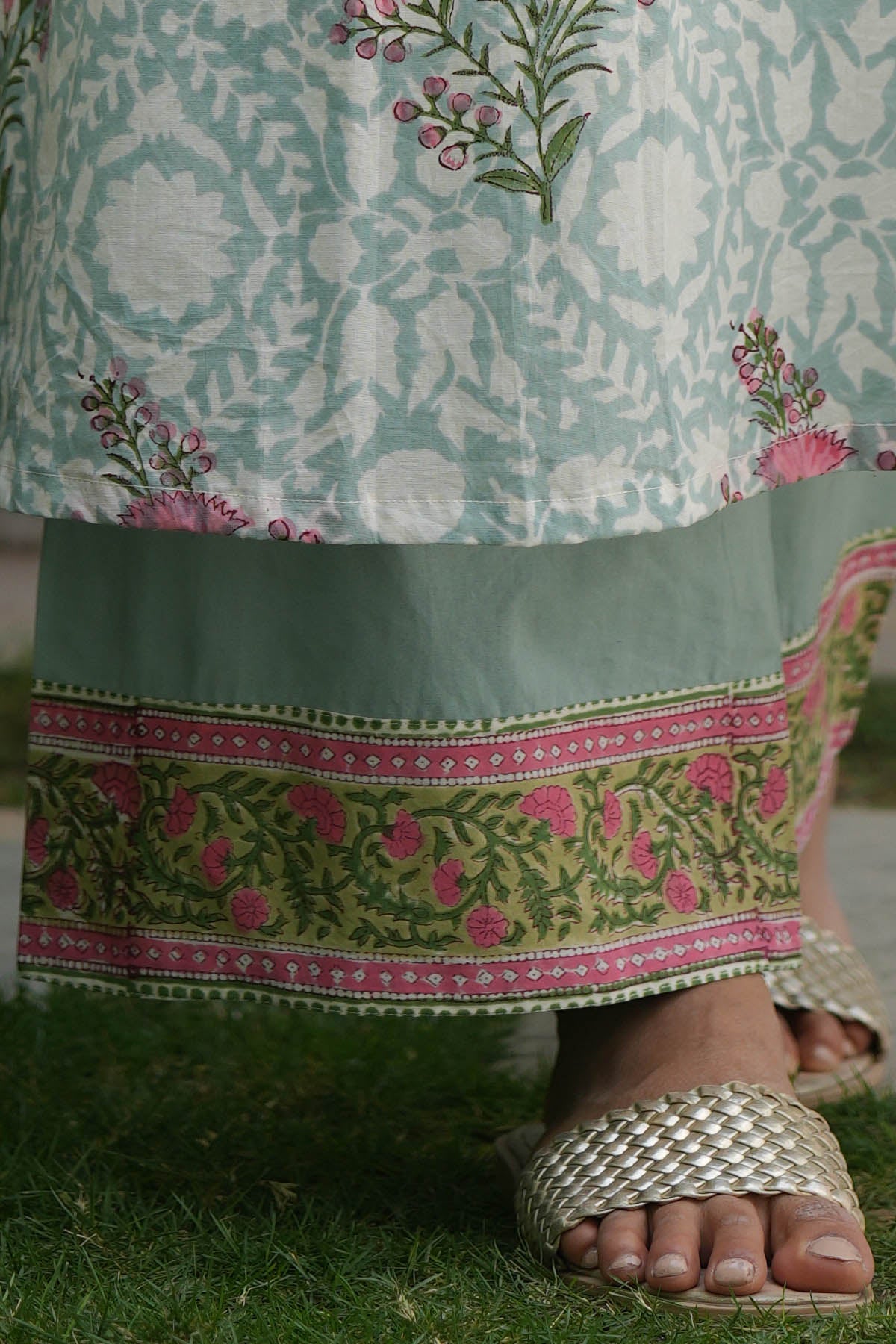 Sea Green Cotton Pants with Border