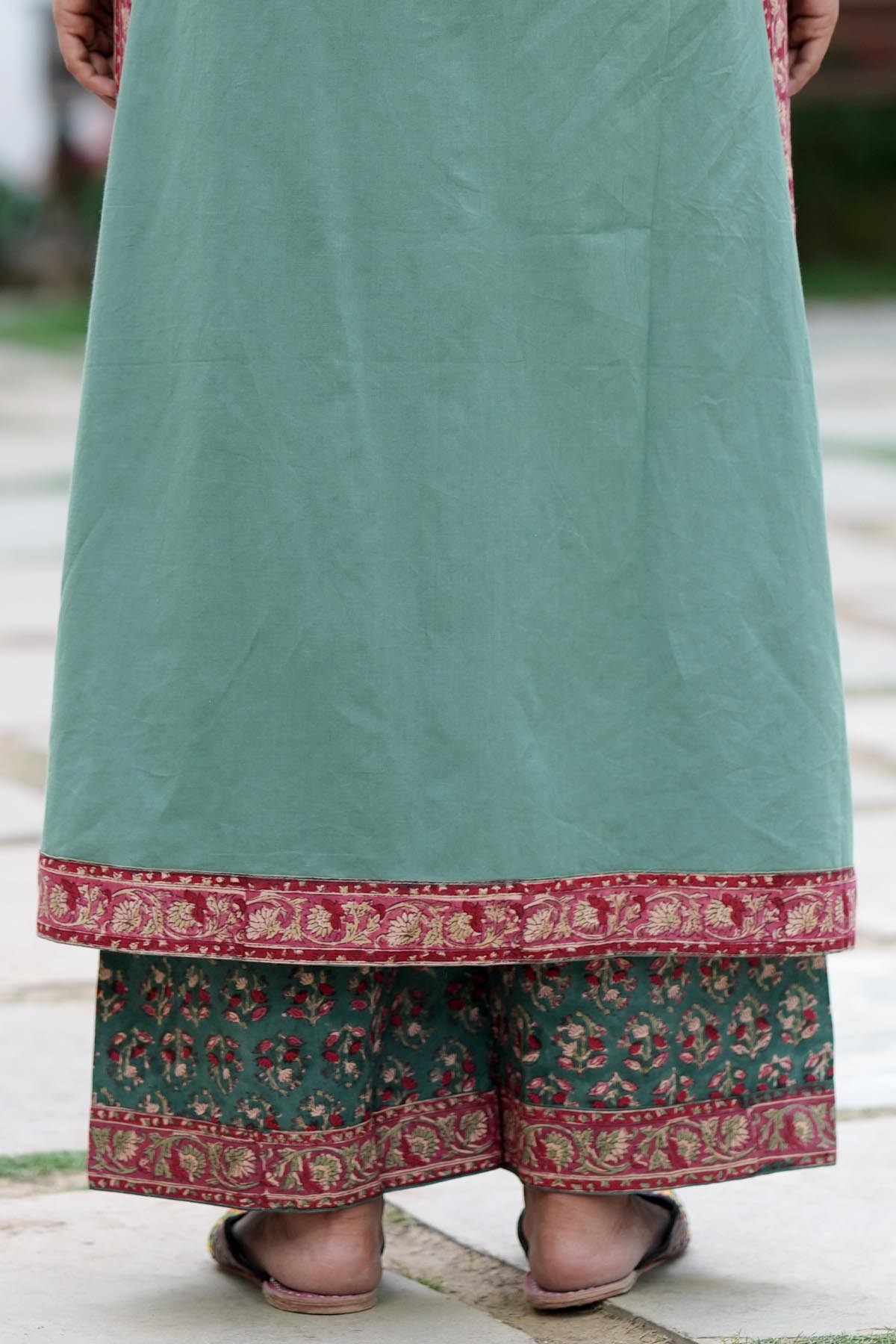 Green Handblock Printed Pants