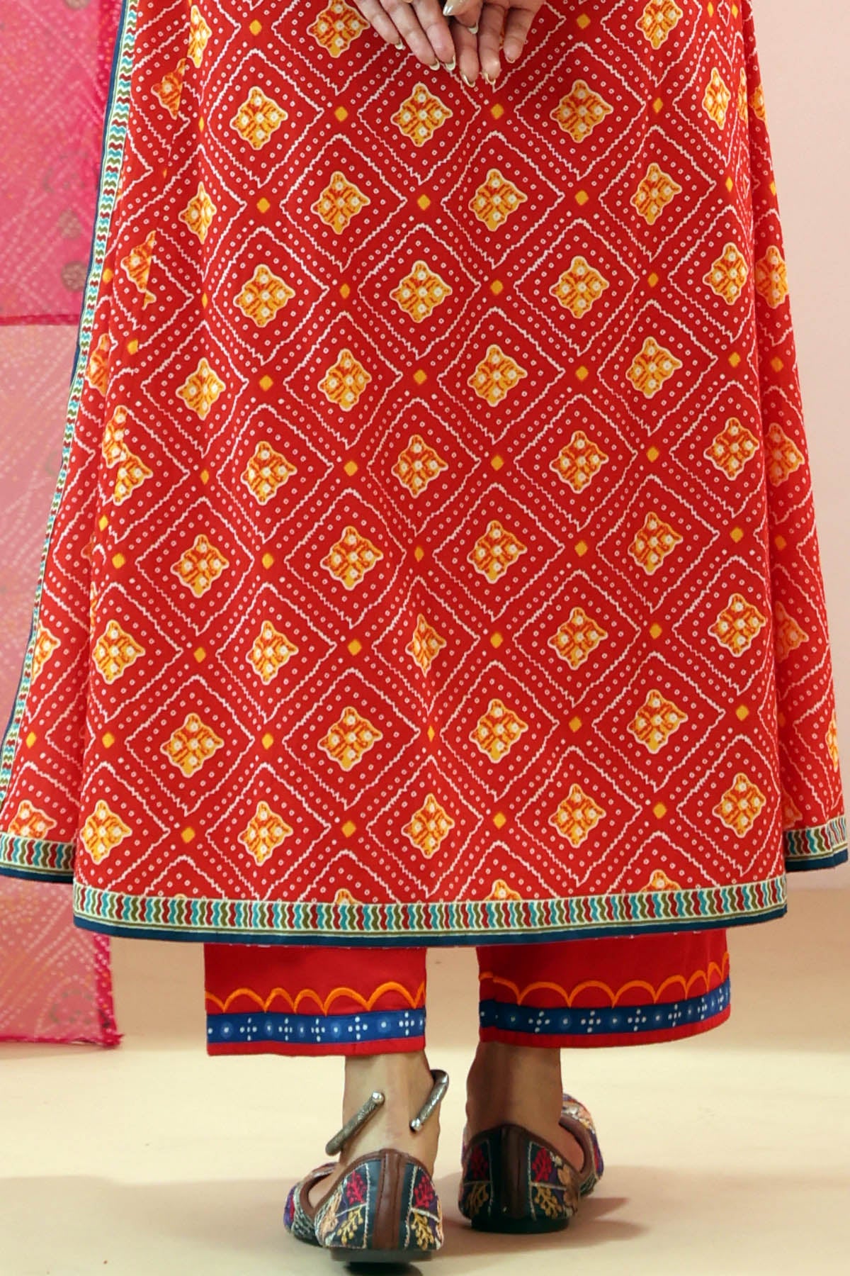 Red Cotton Straight Fit Pants