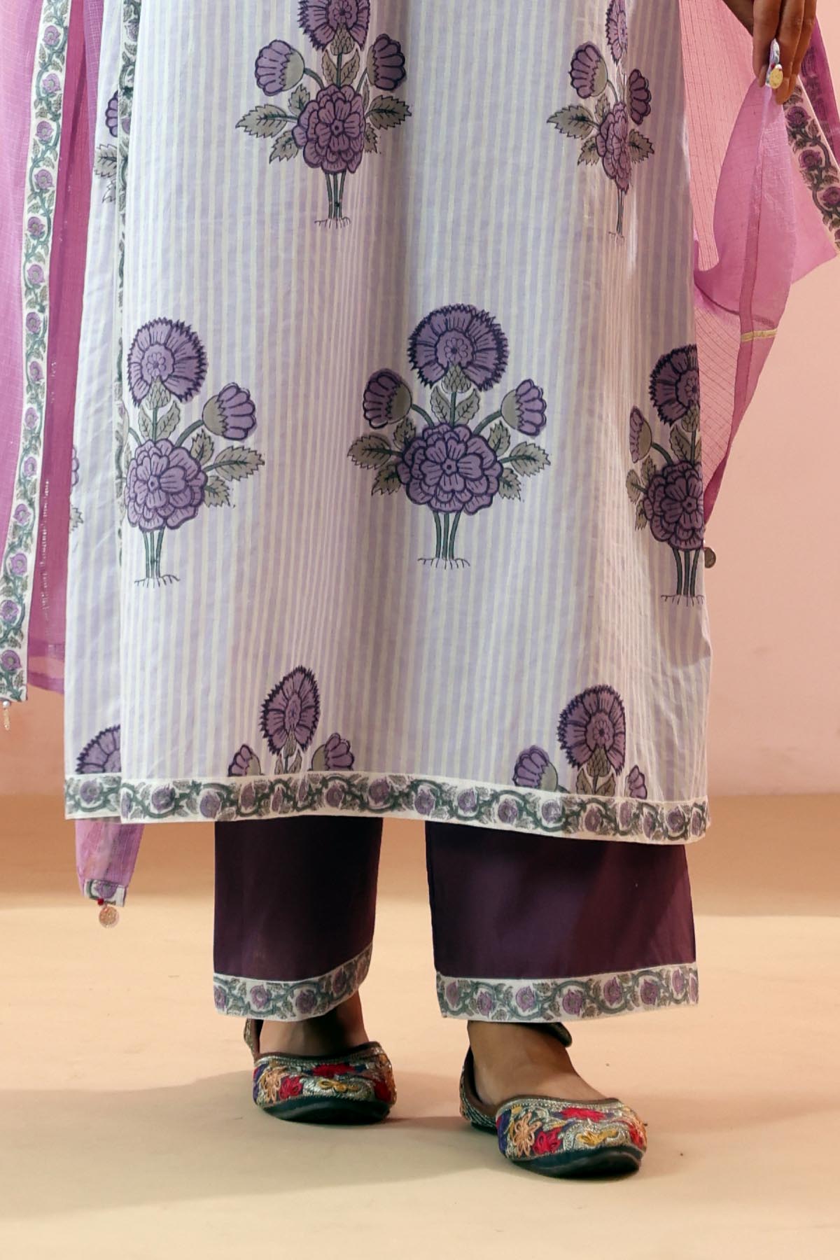Purple Straight Fit Cotton Pants