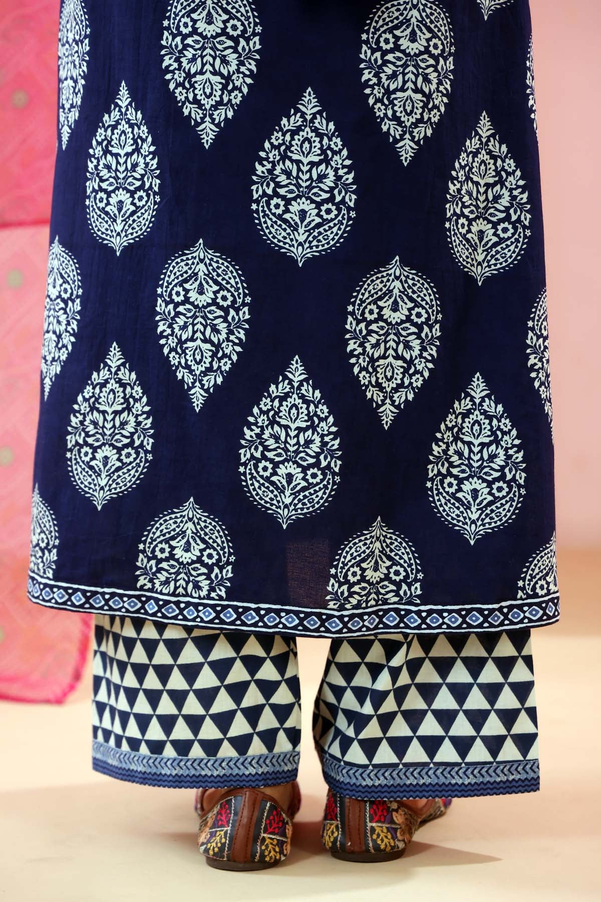 Navy Cotton Straight Fit Pants