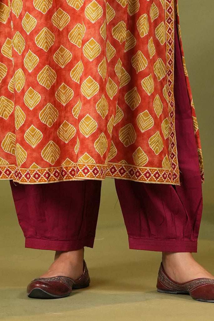 Cotton Salwar Style Pants In Maroon Color