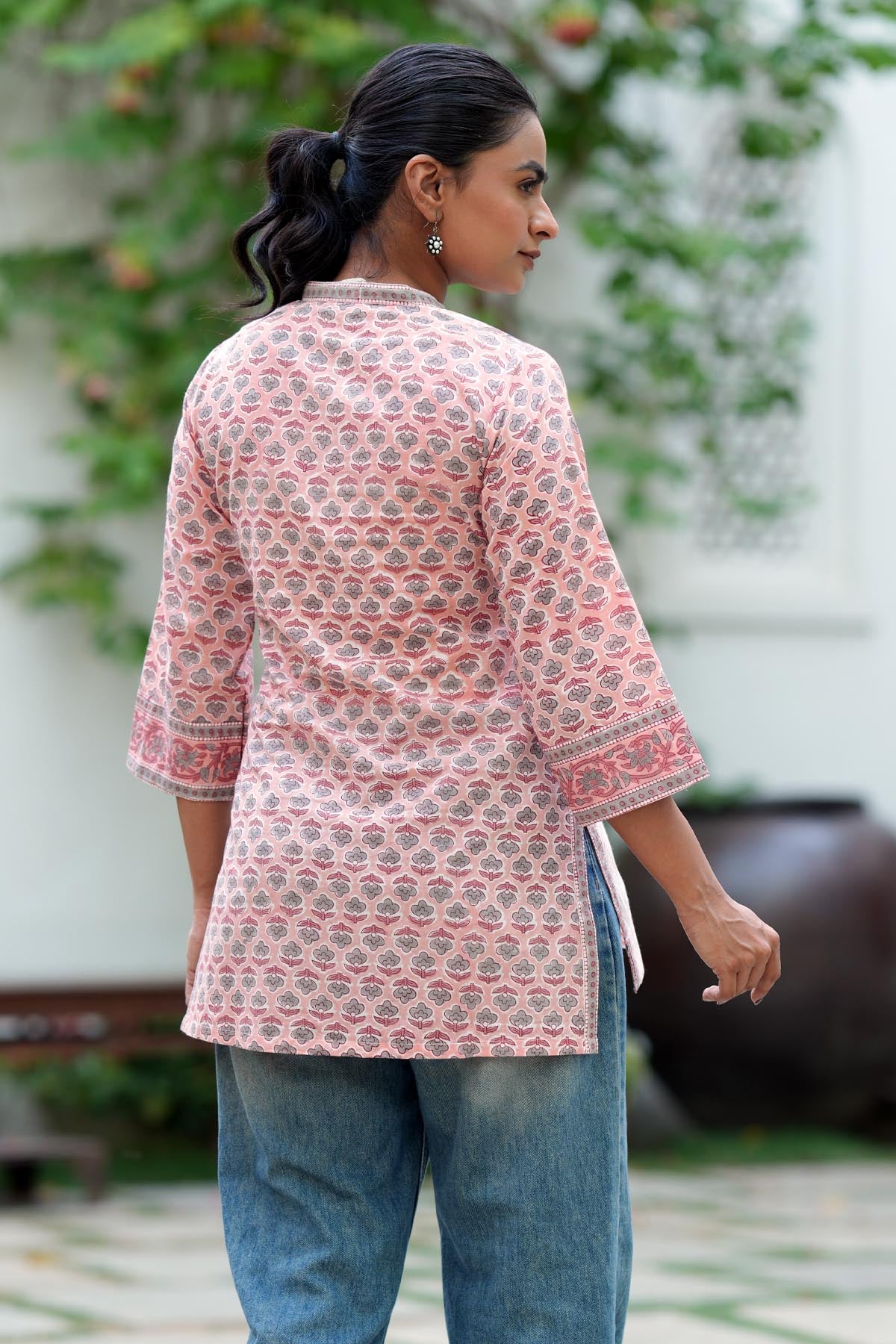 Peach Handblock Cotton Short Kurti