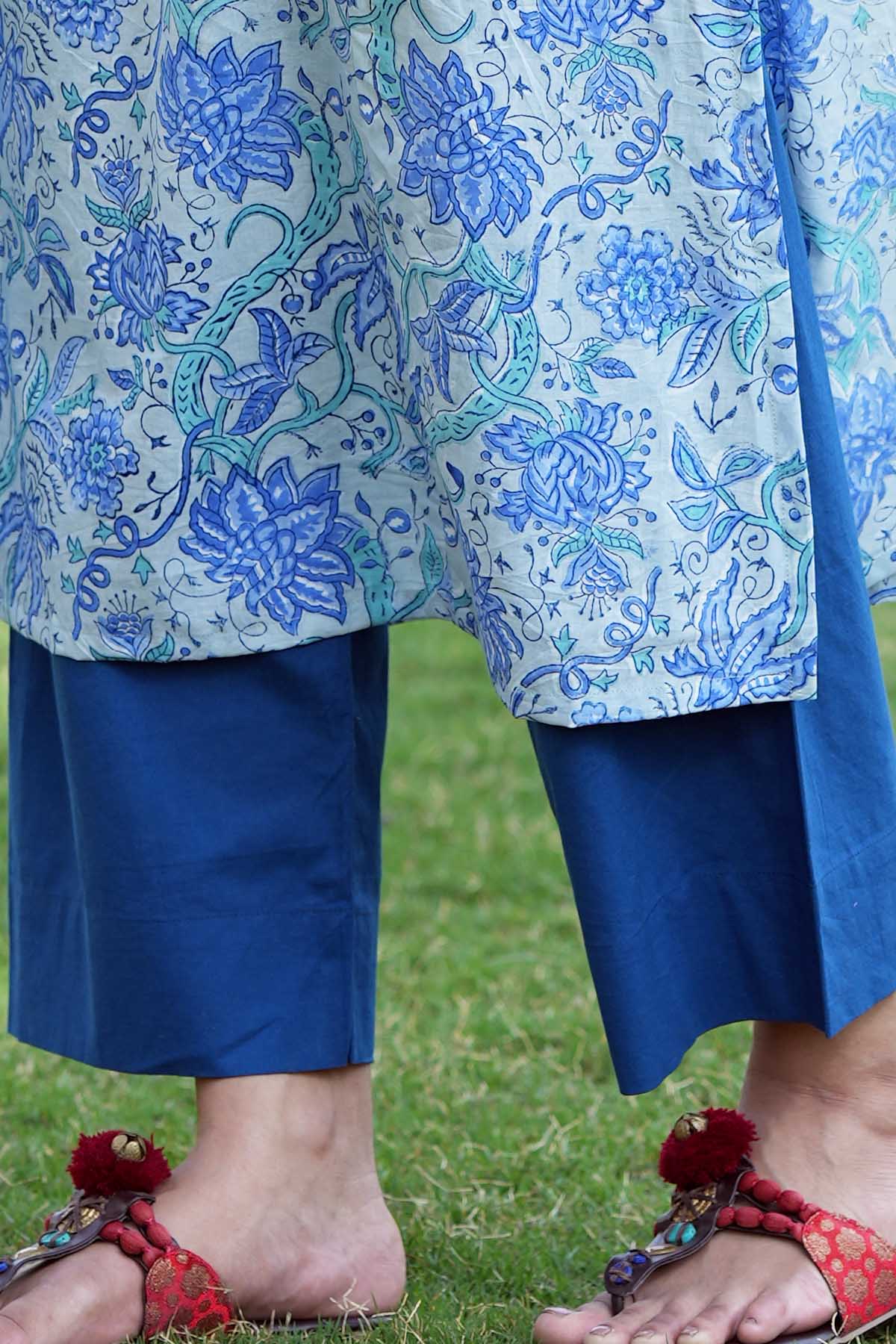 Teal Blue Pure Vichitra Pant Straight main image 1
