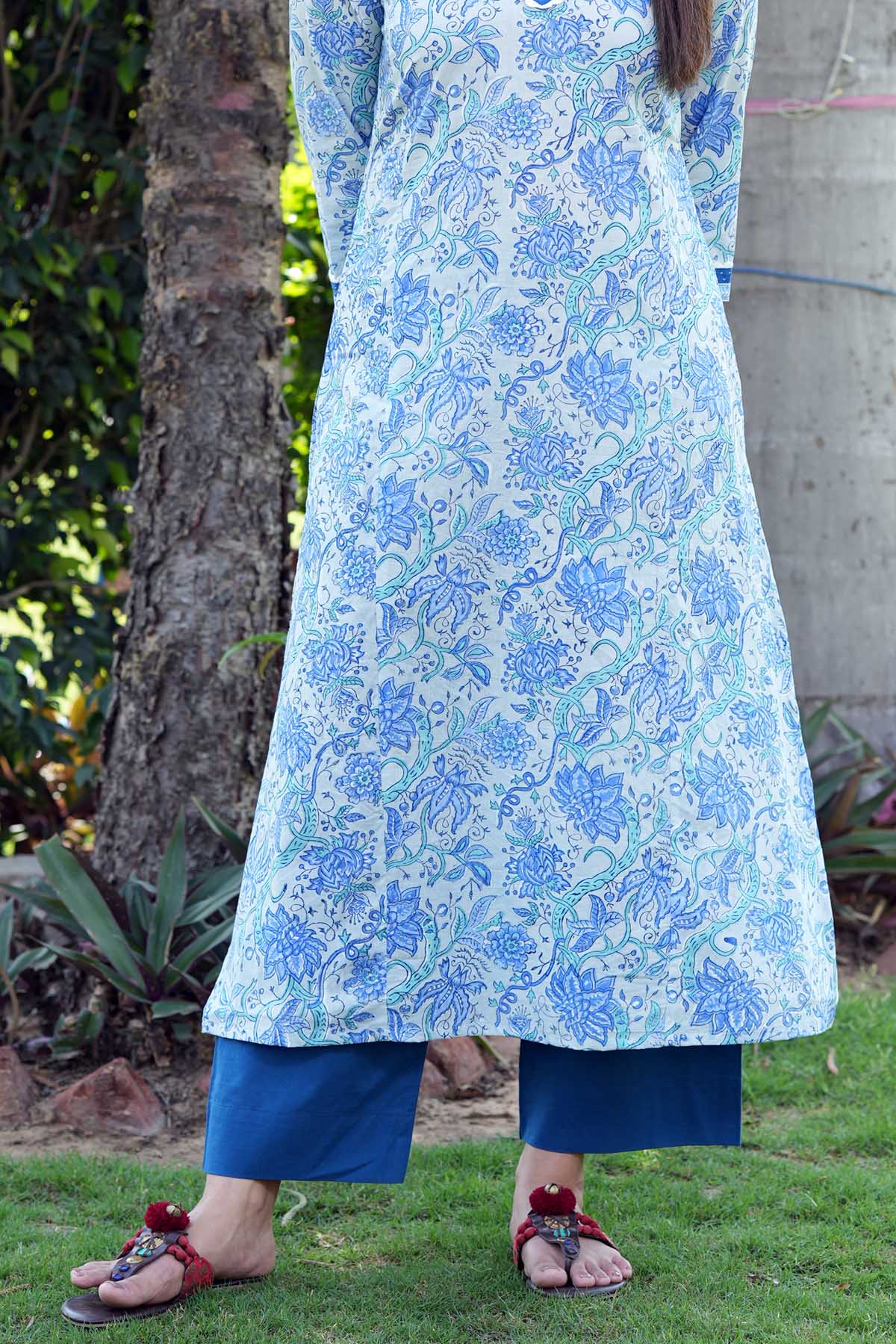 Bright Blue Straight-Fit Cotton Pant