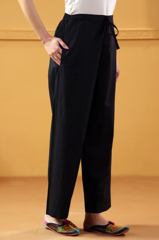 Black Straight-Fit Cotton Pant