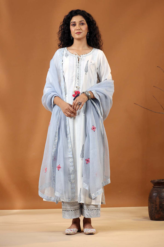 Light Grey Kotadoriya Dupatta With fabric Borders