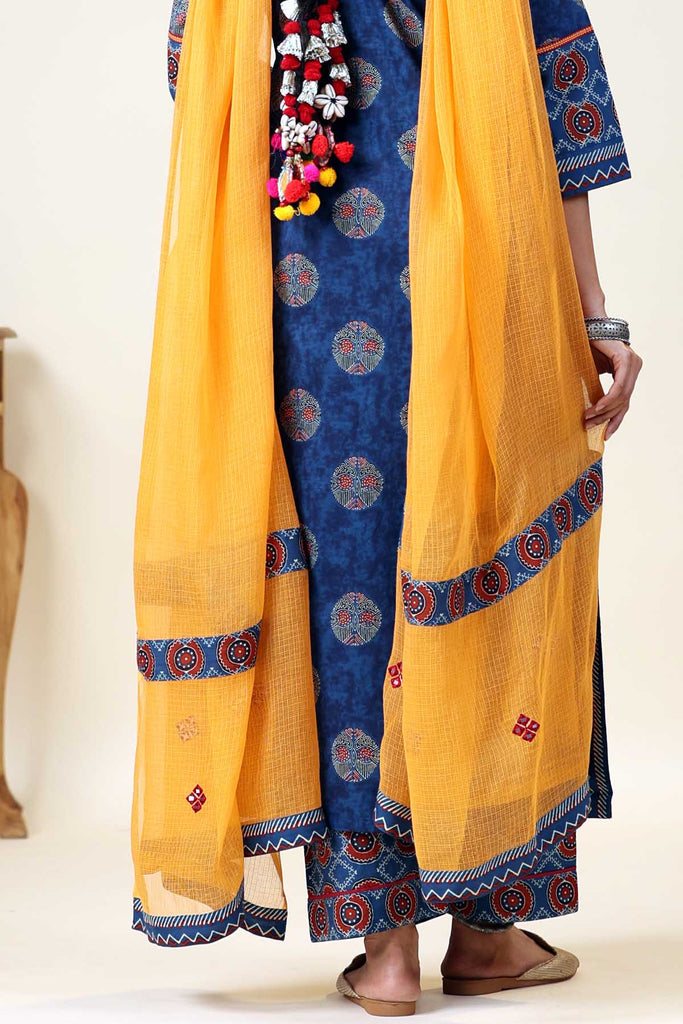 Orange Kotadoriya Dupatta With Fabric Borders