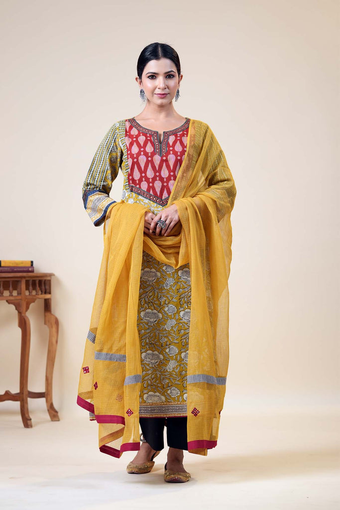 Mustard Yellow Kotadoriya Dupatta With Fabric Borders