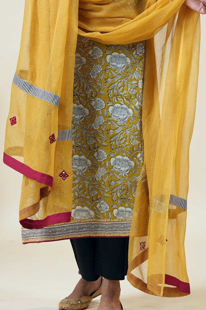 Mustard Yellow Kotadoriya Dupatta With Fabric Borders