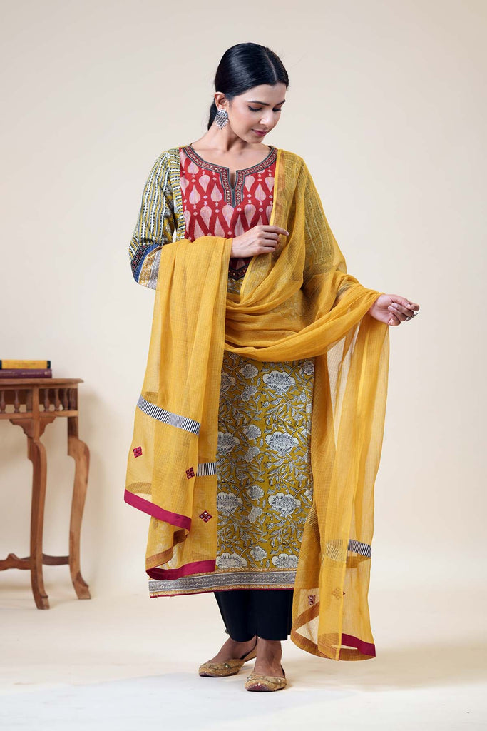 Mustard Yellow Kotadoriya Dupatta With Fabric Borders