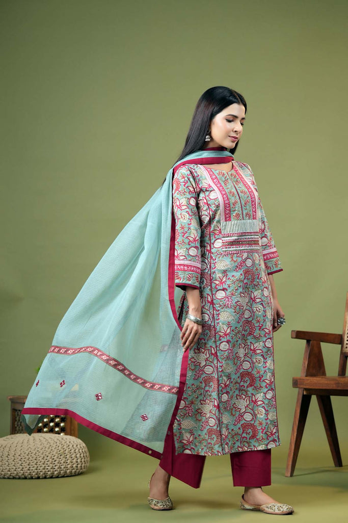olive Green Kotadoriya Dupatta With Mirror embroidery